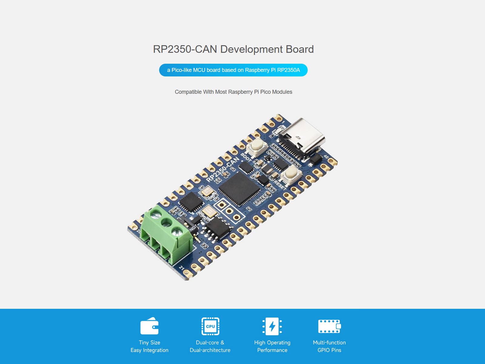 waveshare-rp2350-can-entwicklungsboard-pico-kompatibles-mcu-board-mit-xl2515-can image 2