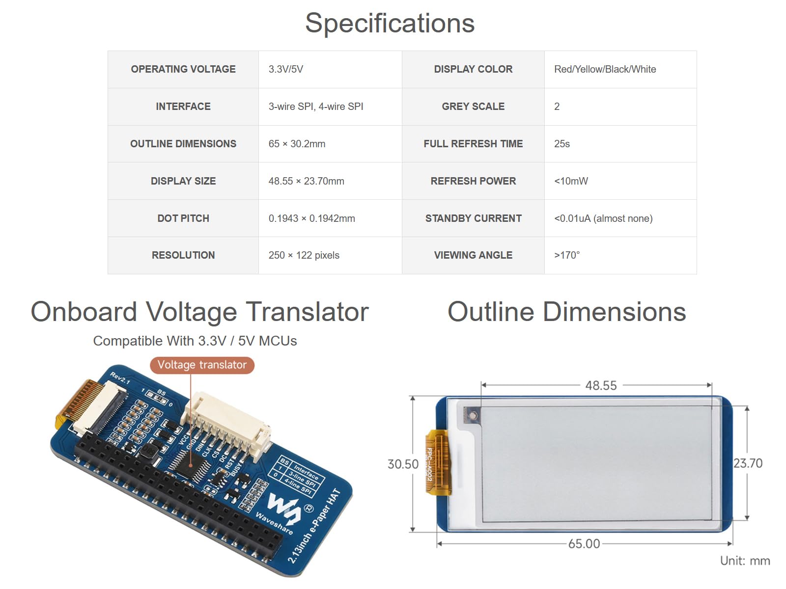 waveshare-2-13-zoll-e-ink-hat-4-farben-e-paper-display-250x122-spi image 5