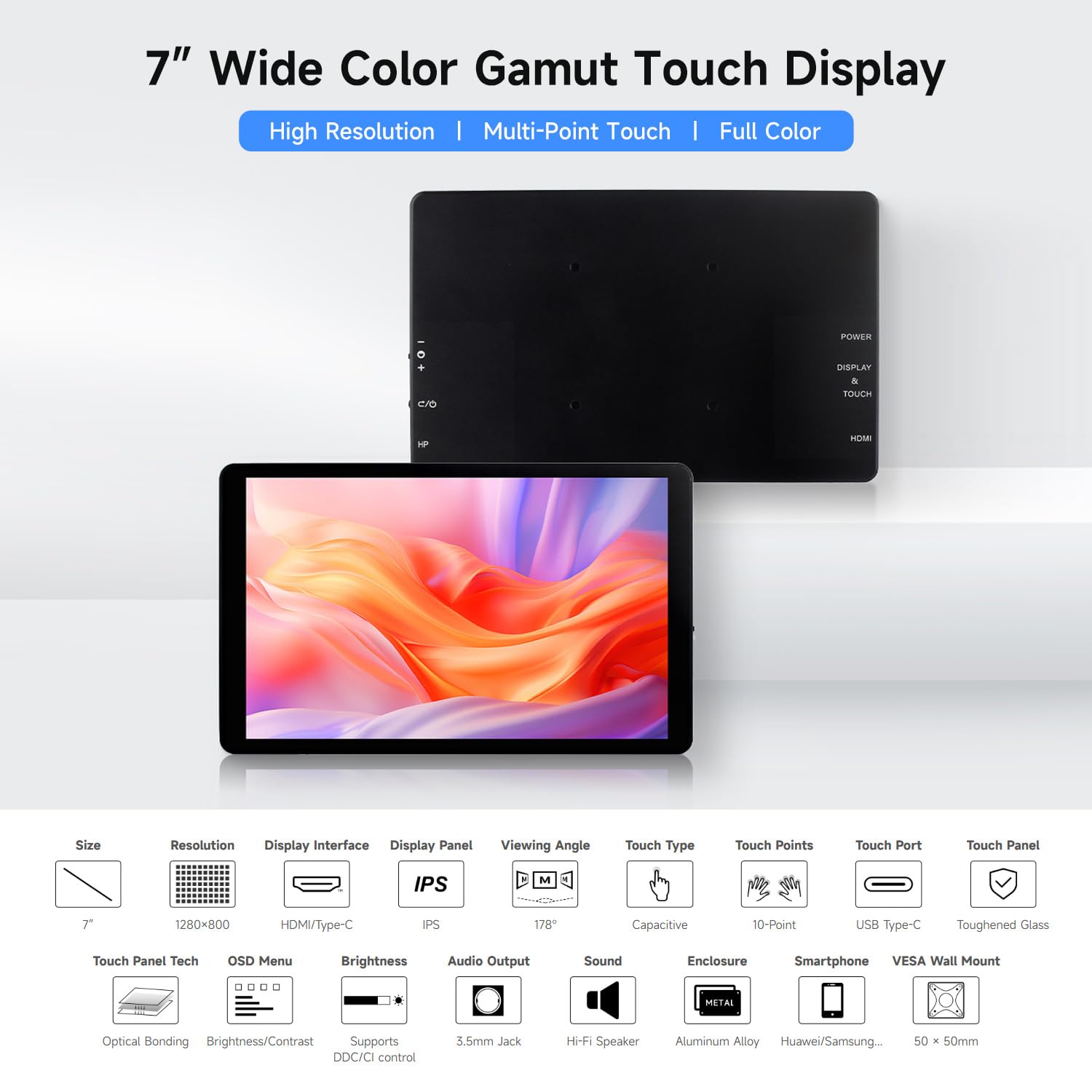 waveshare-7-zoll-capacitive-touch-display-1280x800-hdmi-type-c-mit-alu-geh-use image 3