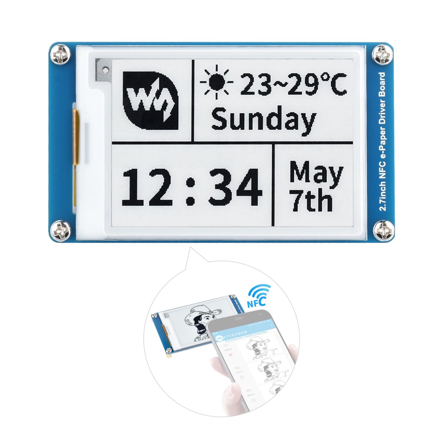 waveshare-2-7-zoll-passiv-nfc-powered-e-paper-modul-264x176-schwarz-wei image 1
