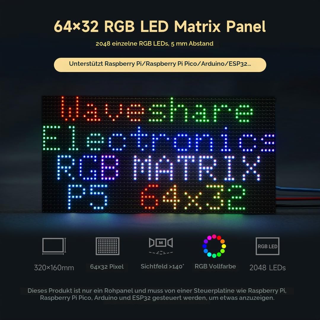 waveshare-rgb-led-matrix-panel-64x32-pixel-5mm-pitch-dimmbar image 3