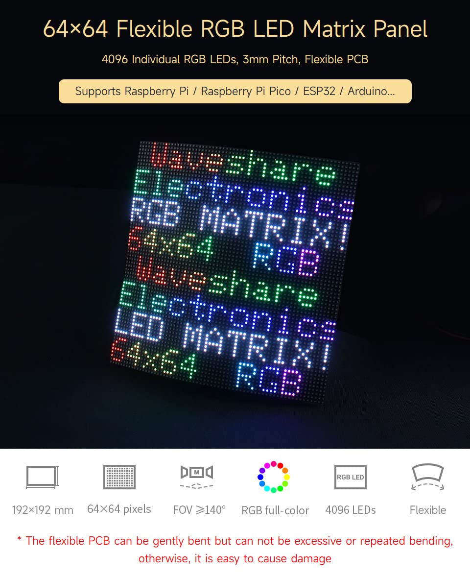 waveshare-flexible-rgb-led-matrix-panel-64x64-3mm-pitch-biegbar-f-r-raspberry-pi image 3