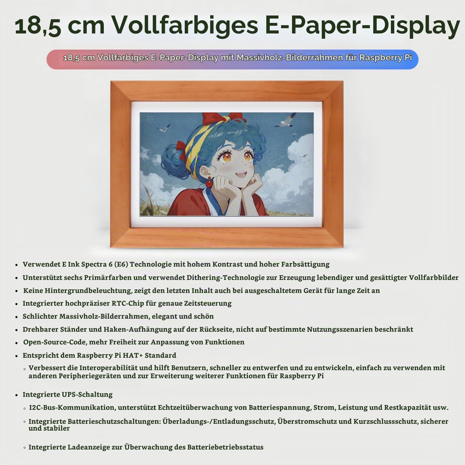 waveshare-7-3-zoll-e6-vollfarb-e-paper-mit-massivholz-fotorahmen-f-r-raspberry-p image 3