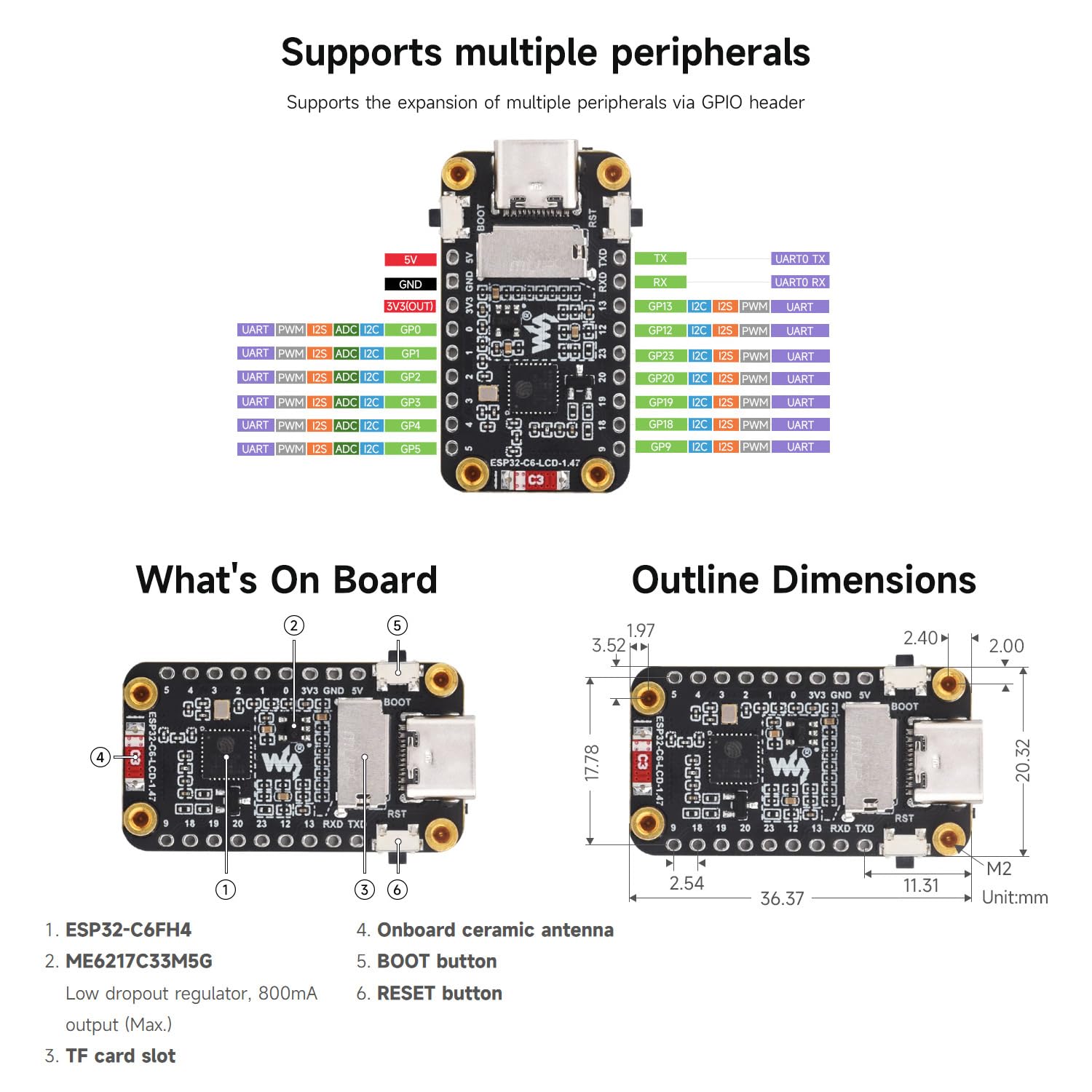 waveshare-esp32-c6-1-47-zoll-entwicklungsboard-wi-fi-6-mit-172x320-lcd image 6