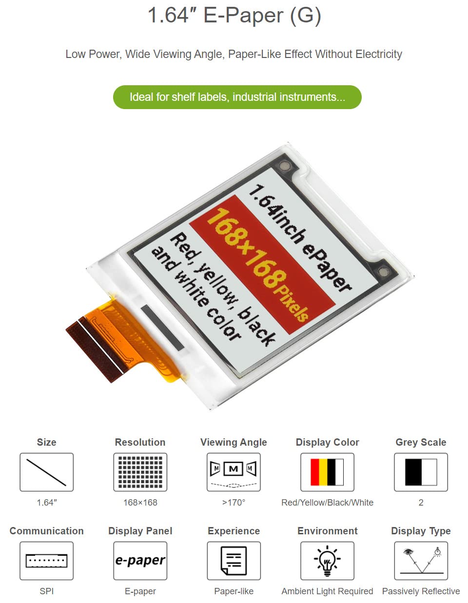 waveshare-1-64-zoll-e-paper-g-raw-display-168x168-4-farben-spi image 4