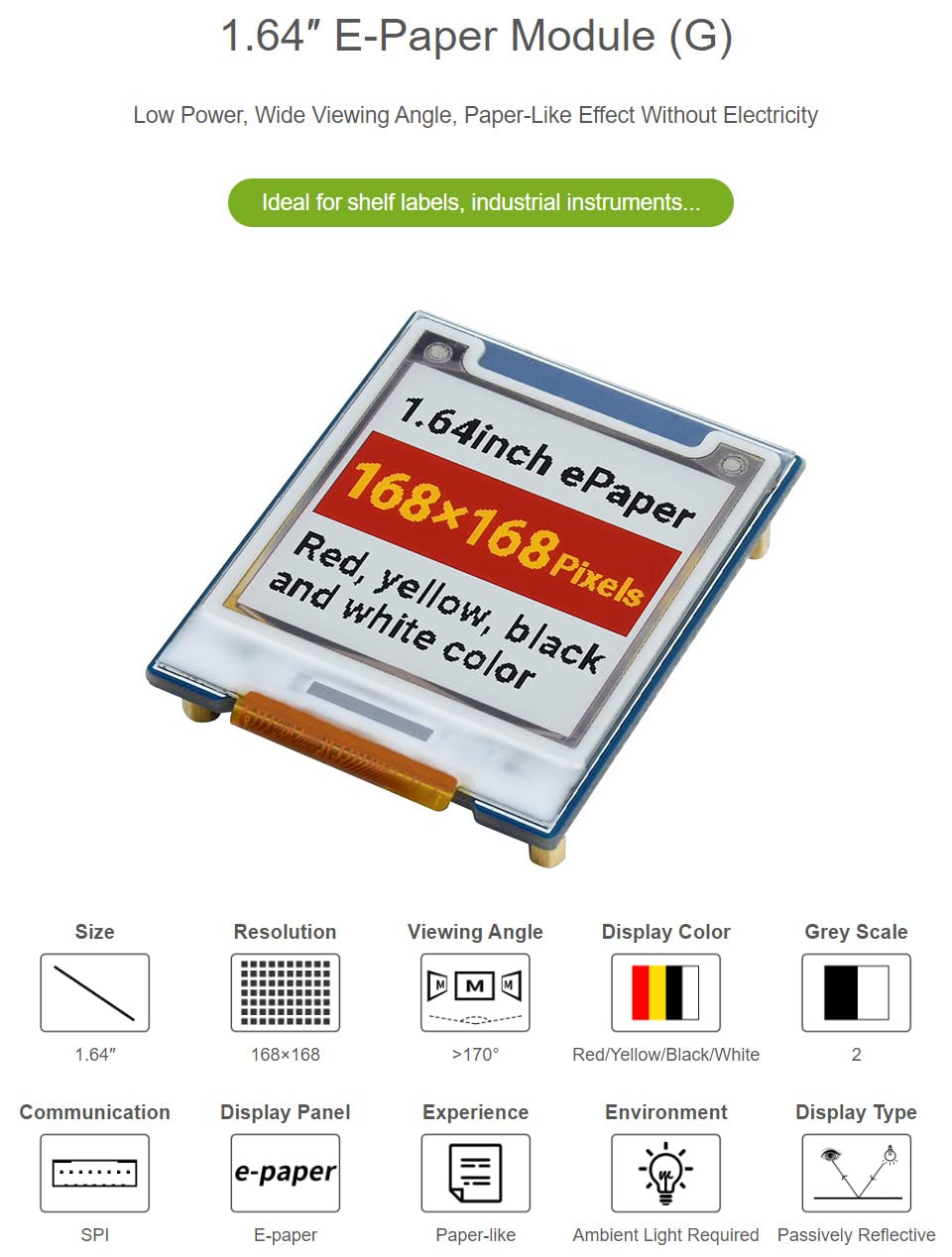 waveshare-1-64-zoll-square-e-paper-modul-g-168x168-rot-gelb-schwarz-wei-spi image 3