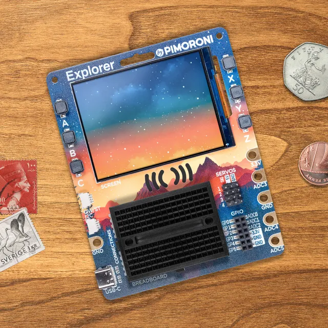 pimoroni-explorer-mit-rp2350-entwicklungsboard-mit-2-8-lcd-lautsprecher-und-brea image 1