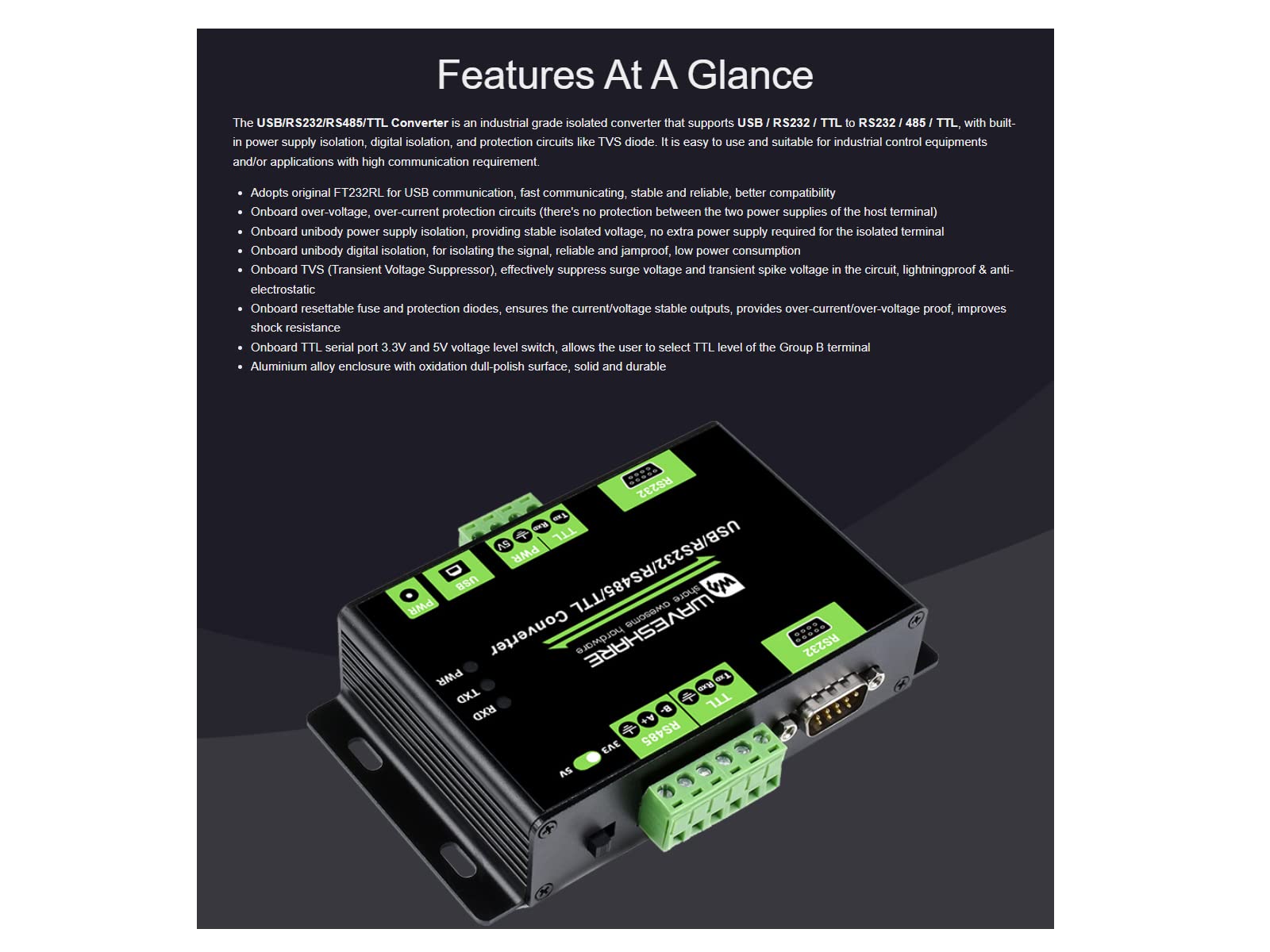 waveshare-industrial-usb-rs232-ttl-zu-rs232-485-ttl-isolierter-multi-bus-konvert image 2