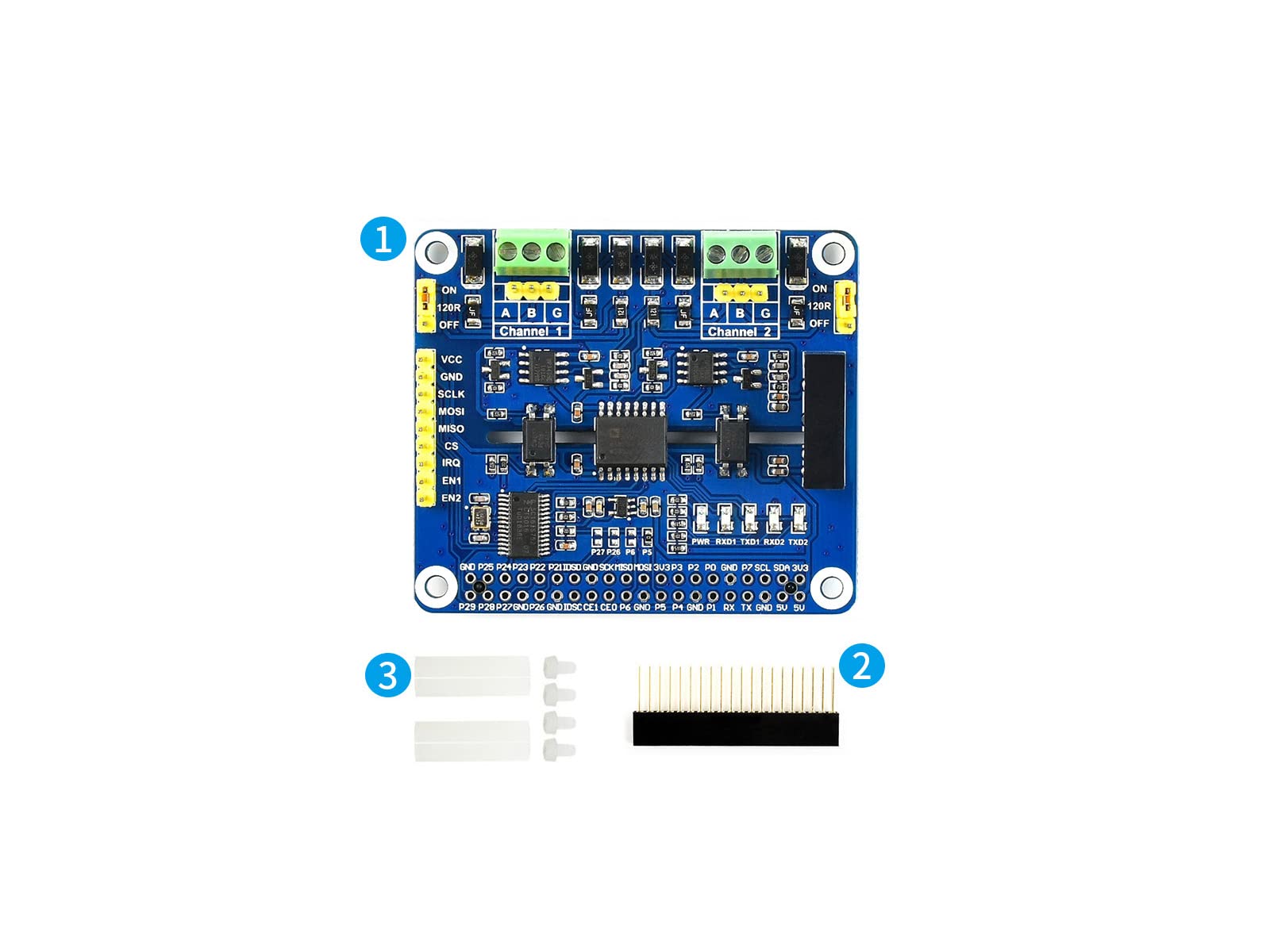 waveshare-2-channel-isolated-rs485-hat-sc16is752-sp3485-spi-zu-rs485-kompatibel- image 2