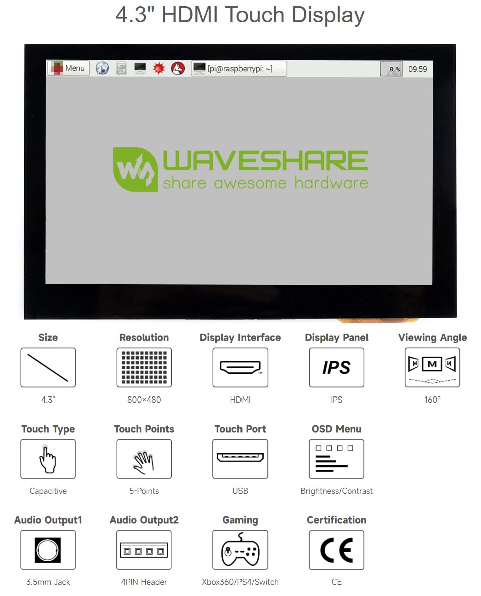 waveshare-4-3-zoll-hdmi-lcd-b-800x480-ips-capacitive-touch-f-r-raspberry-pi image 3