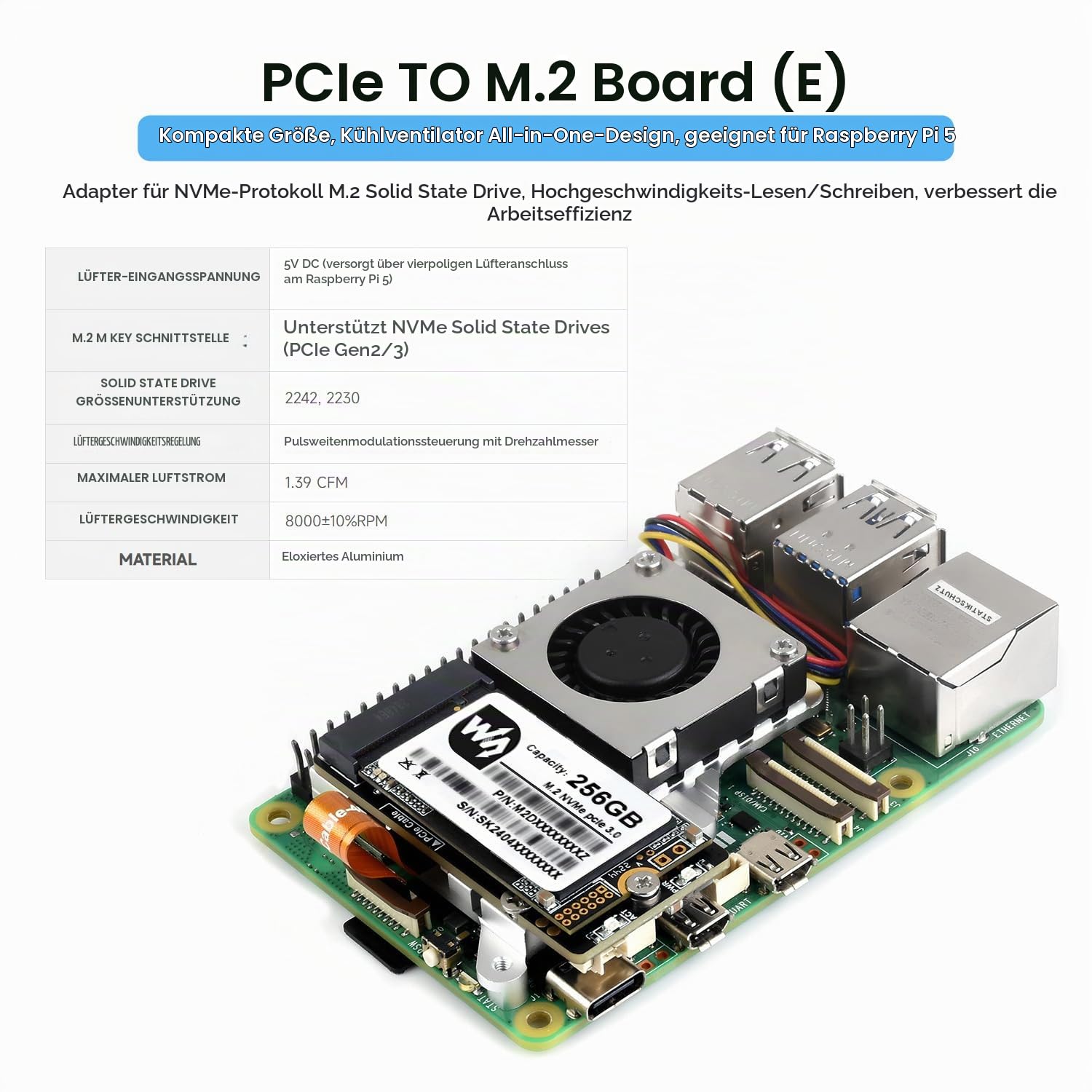 waveshare-pcie-zu-m-2-adapter-e-f-r-raspberry-pi-5-mit-k-hlventilator-kompatibel image 3