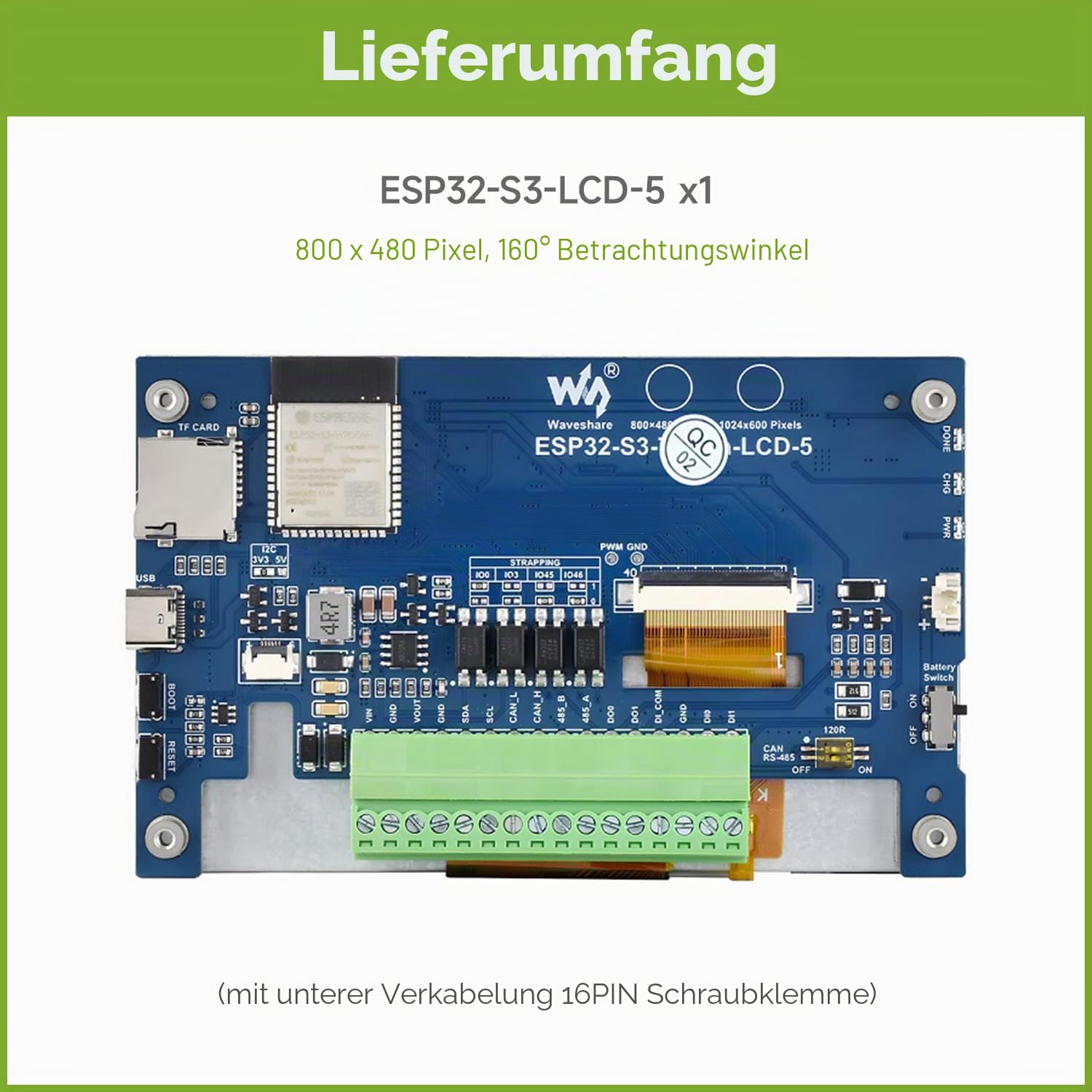 waveshare-esp32-s3-5-zoll-display-entwicklungsboard-800x480-lcd-ohne-touch image 2