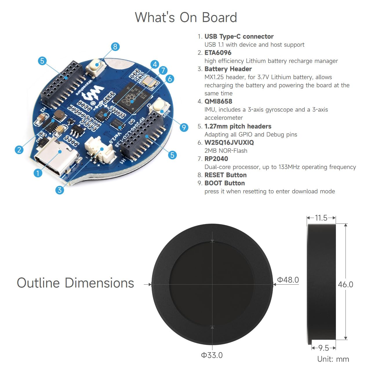 waveshare-rp2040-mcu-board-mit-1-28-zoll-rundem-lcd-beschleunigungs-und-gyroskop image 7