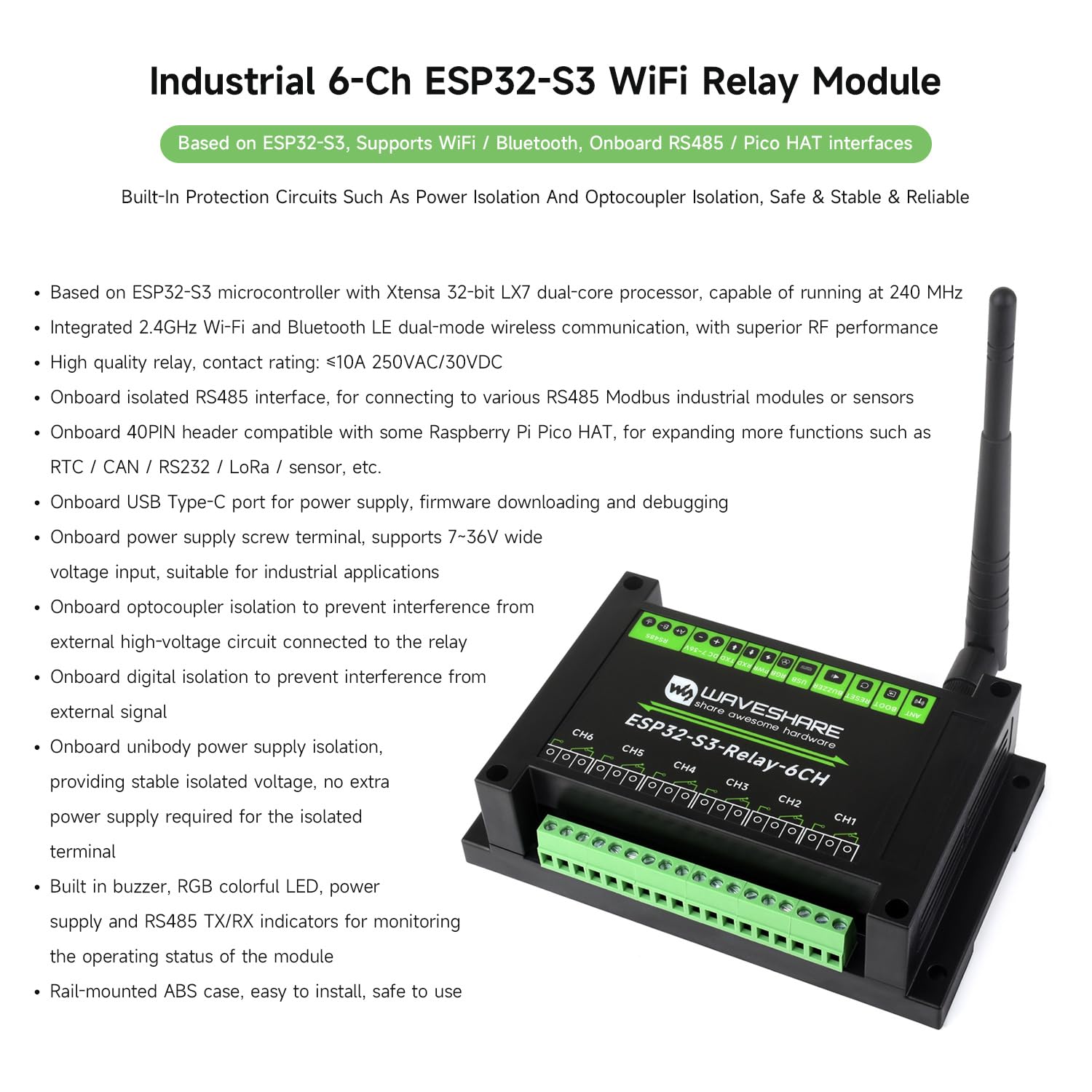 waveshare-industrial-6-kanal-esp32-s3-wifi-relaismodul-mit-rs485 image 3