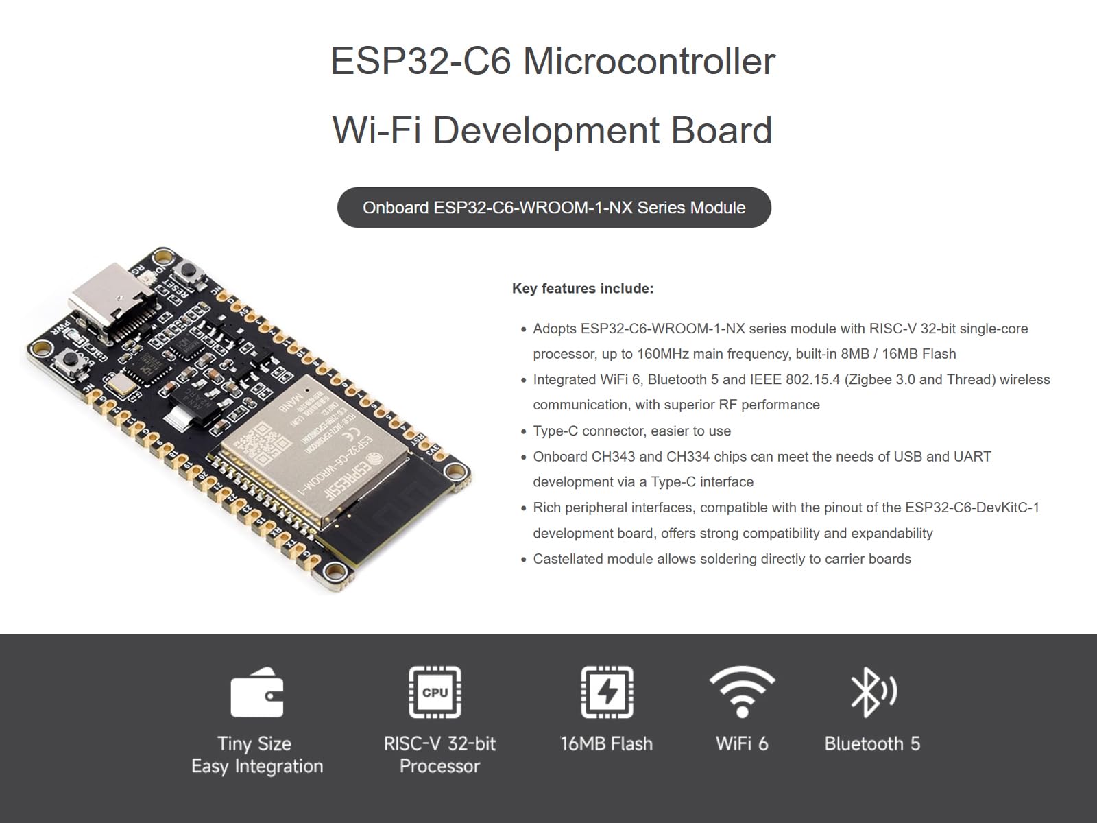 waveshare-esp32-c6-dev-kit-n16-risc-v-mikrocontroller-dev-board-ohne-pinheader image 2