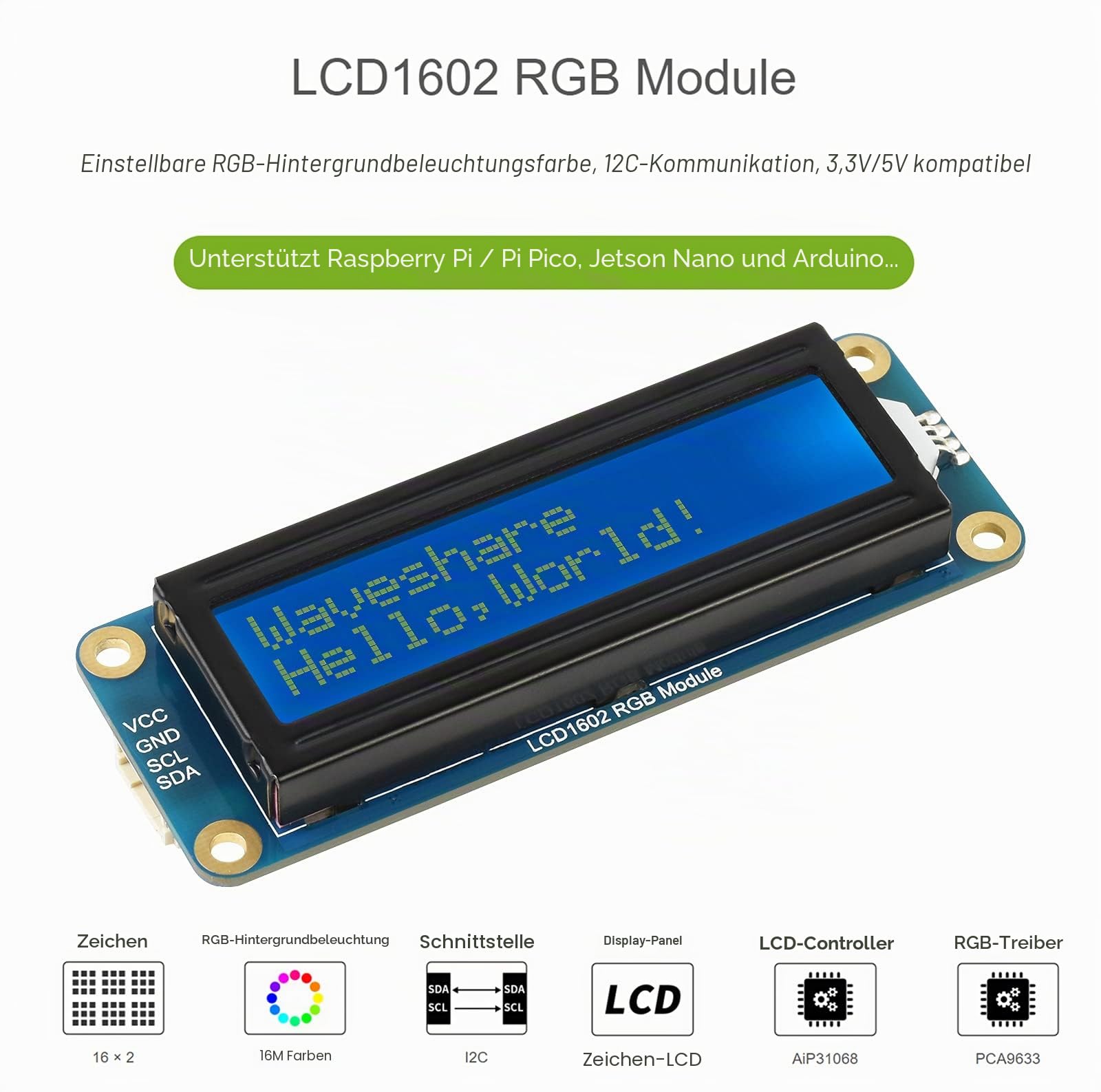 waveshare-1602-lcd-display-rgb-modul-i2c-16x2-zeichen-einstellbare-16m-farben-rg image 4