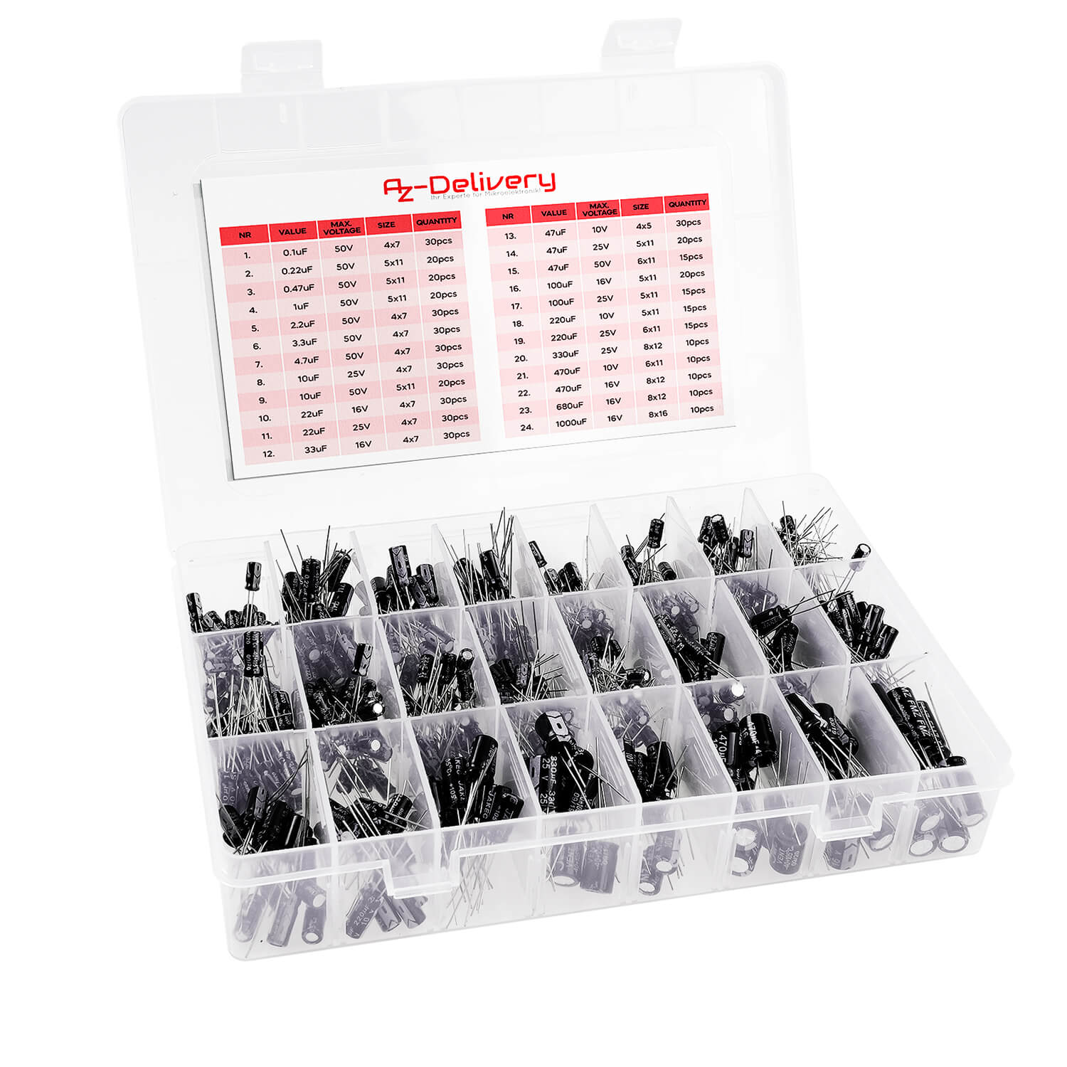 az-delivery-elko-sortiment-500-st-ck-0-1uf-1000uf-elektrolytkondensator-mit-box image 2