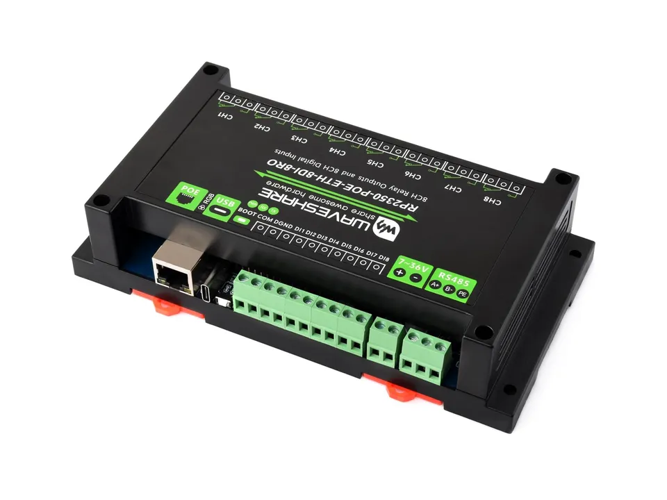 waveshare-industrielles-8-kanal-rp2350-relaismodul-poe-rs485-digitaleing-nge-10a image 1