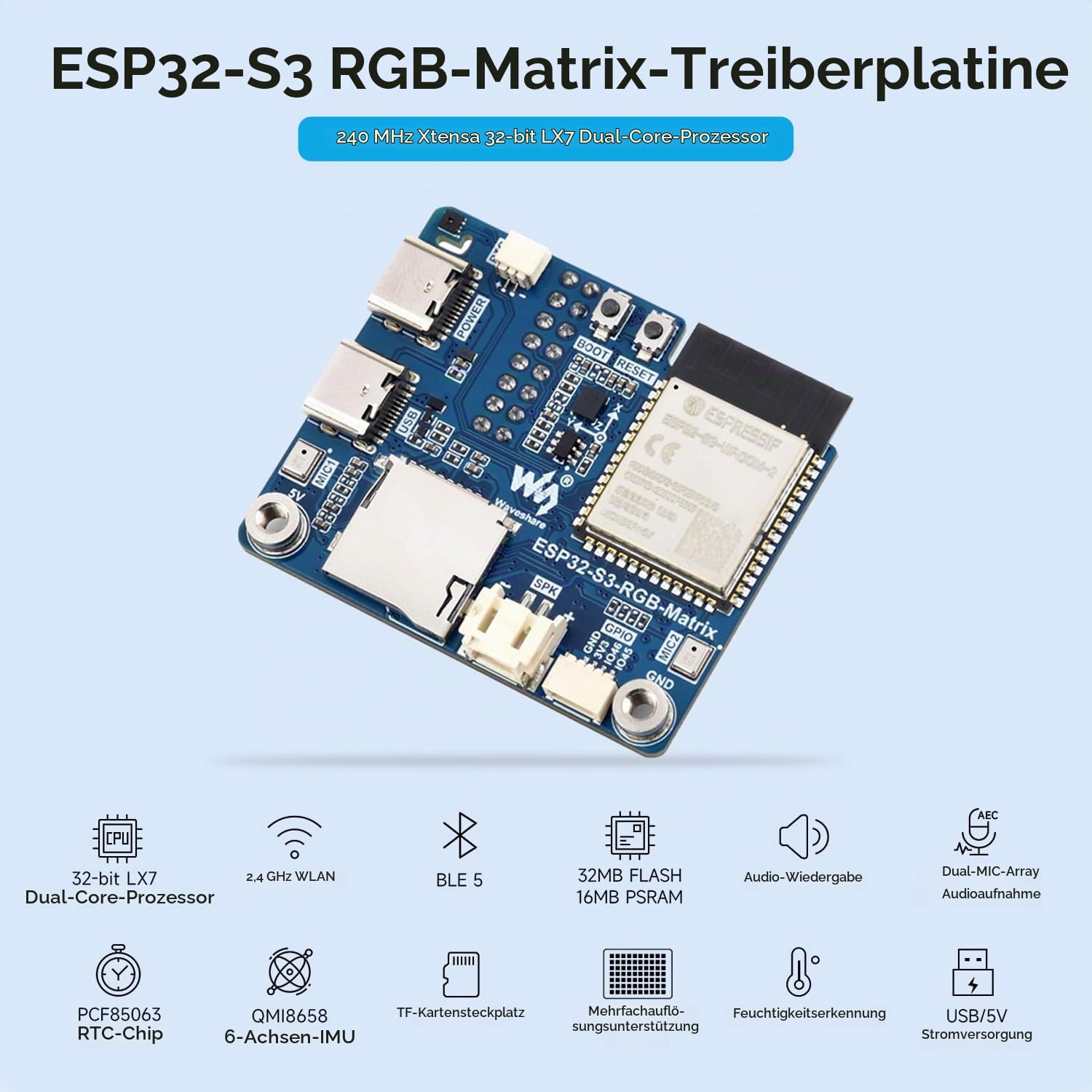 waveshare-esp32-s3-rgb-matrix-treiberboard-mit-dual-mikrofon-array-f-r-wi-fi-led image 3