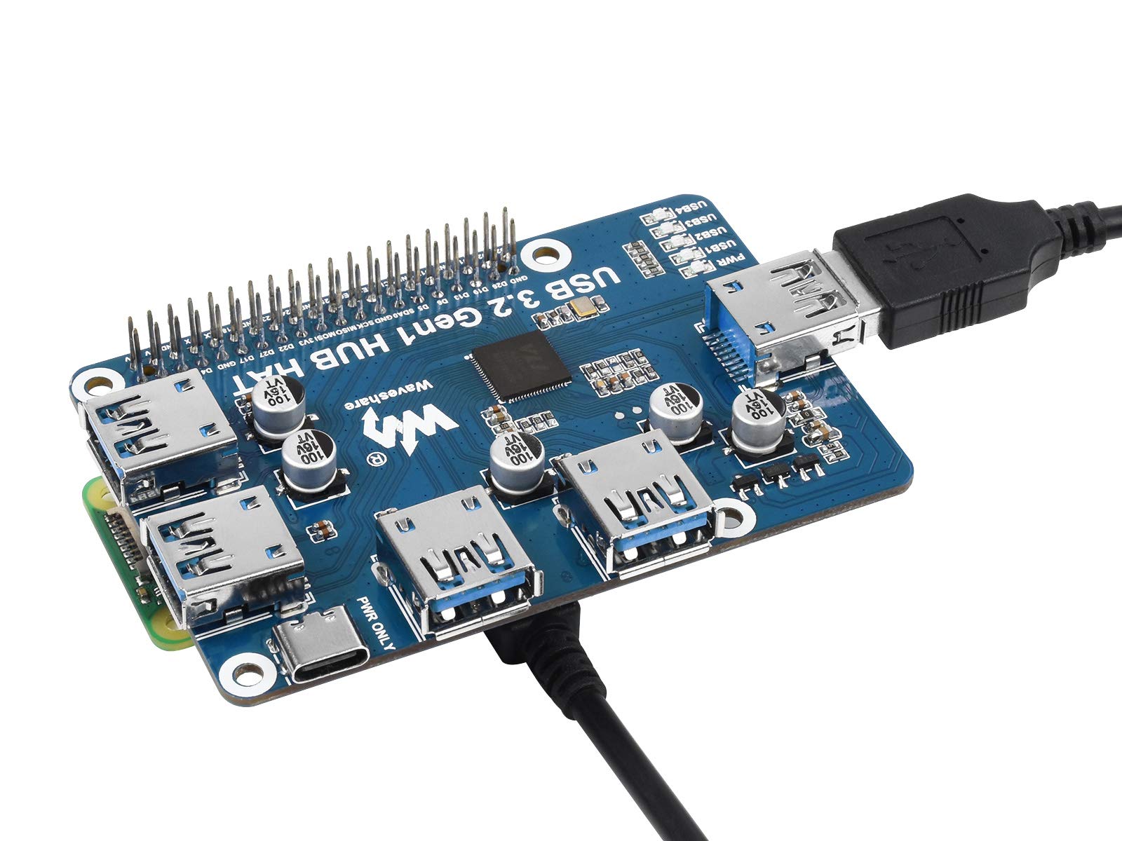 waveshare-usb-3-2-gen1-hub-hat-f-r-raspberry-pi-4x-usb-ports-plug-play image 3