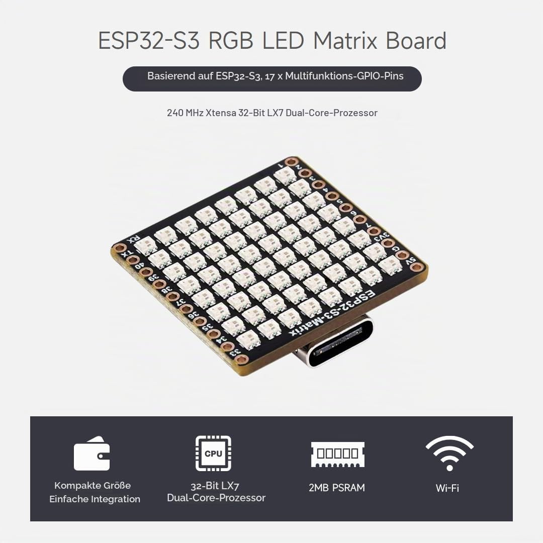 waveshare-esp32-s3-matrix-entwicklungsboard-mit-8x8-rgb-led-matrix-und-qmi8658c- image 3