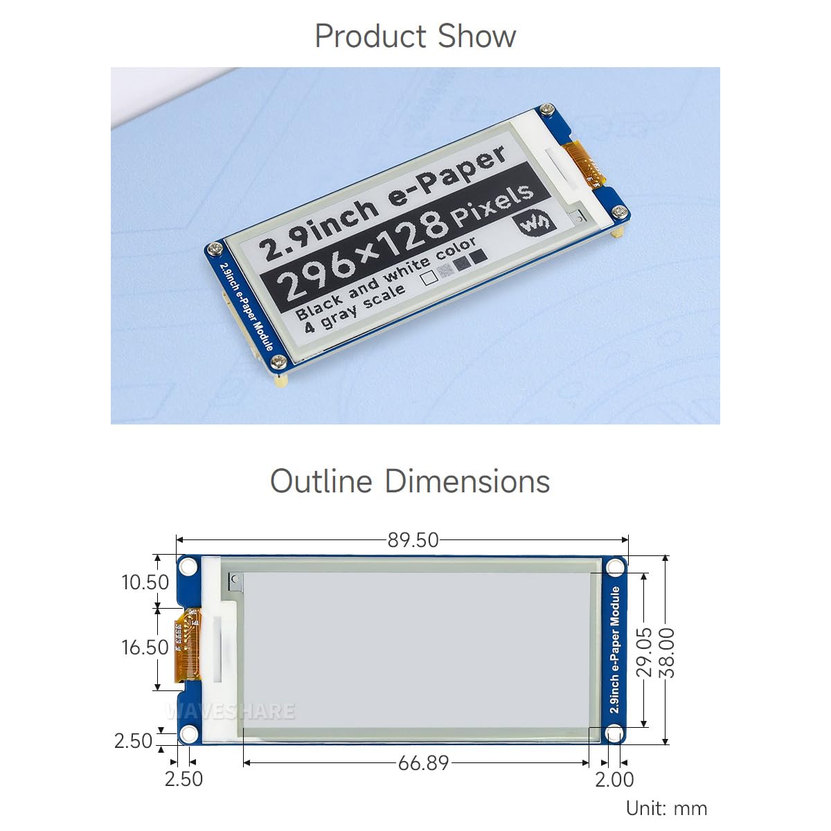 waveshare-2-9-zoll-e-paper-display-modul-kit-296x128-e-ink-spi-bildschirm image 8