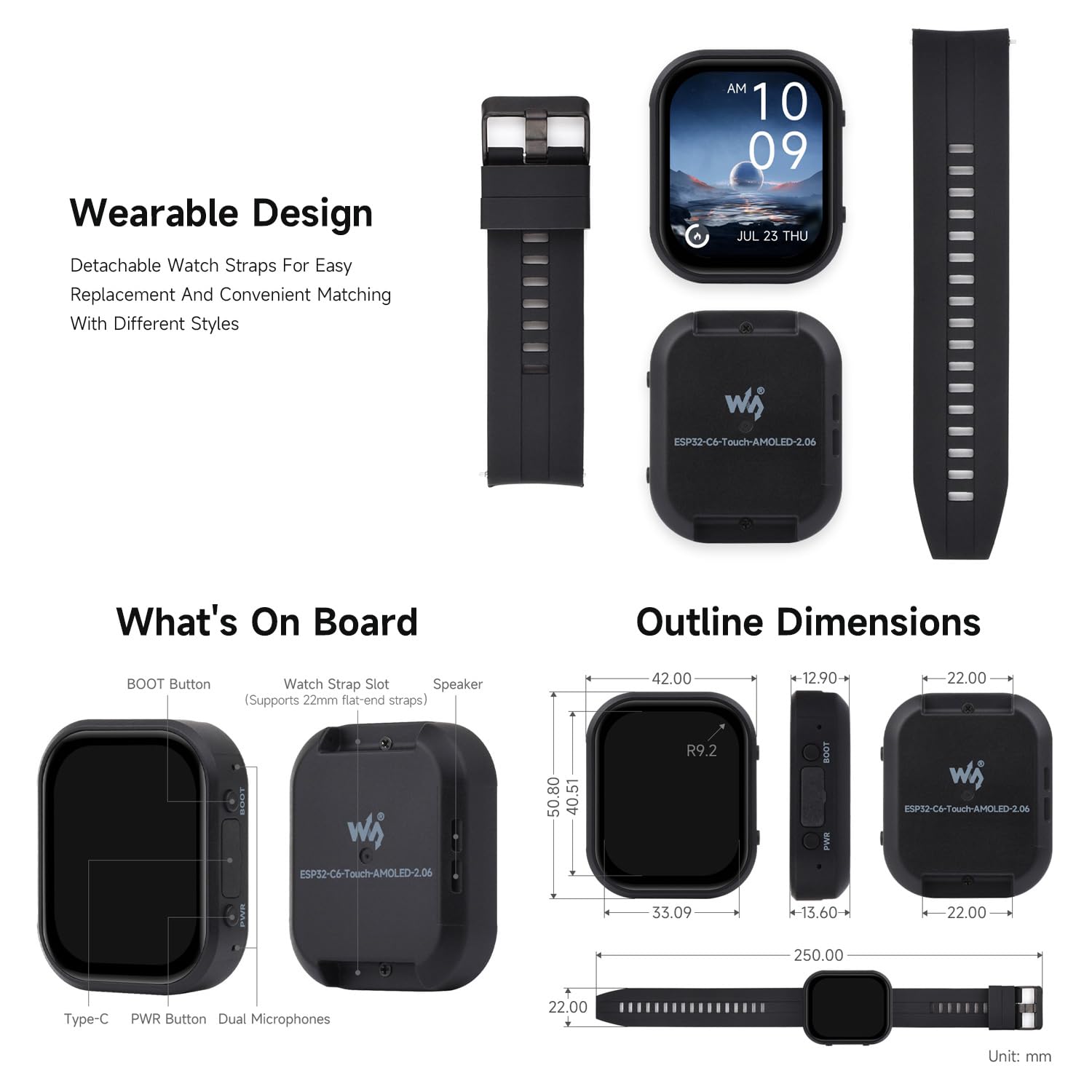 waveshare-esp32-c6-2-06-zoll-amoled-touch-watch-development-board-410-502-pixel- image 8