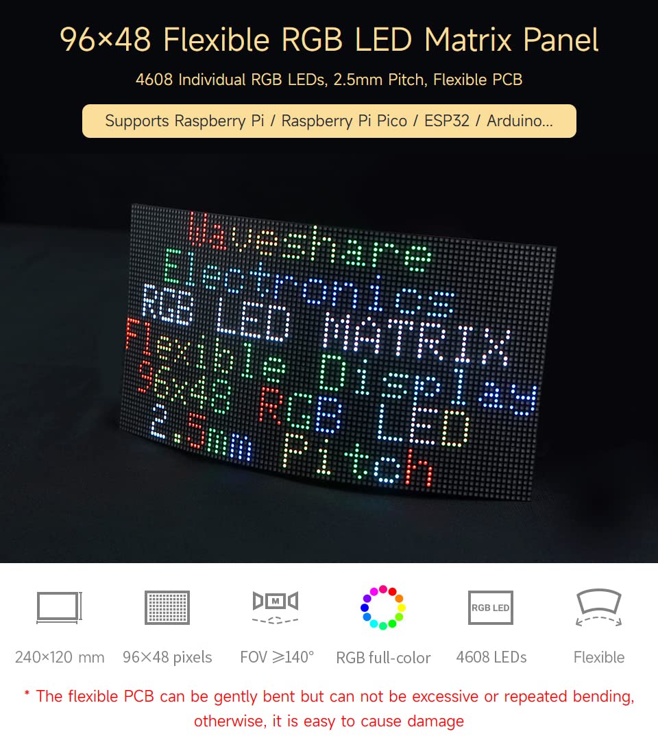 waveshare-flexible-rgb-led-matrix-2-5mm-pitch-96x48-pixel-hub75-f-r-raspberry-pi image 3