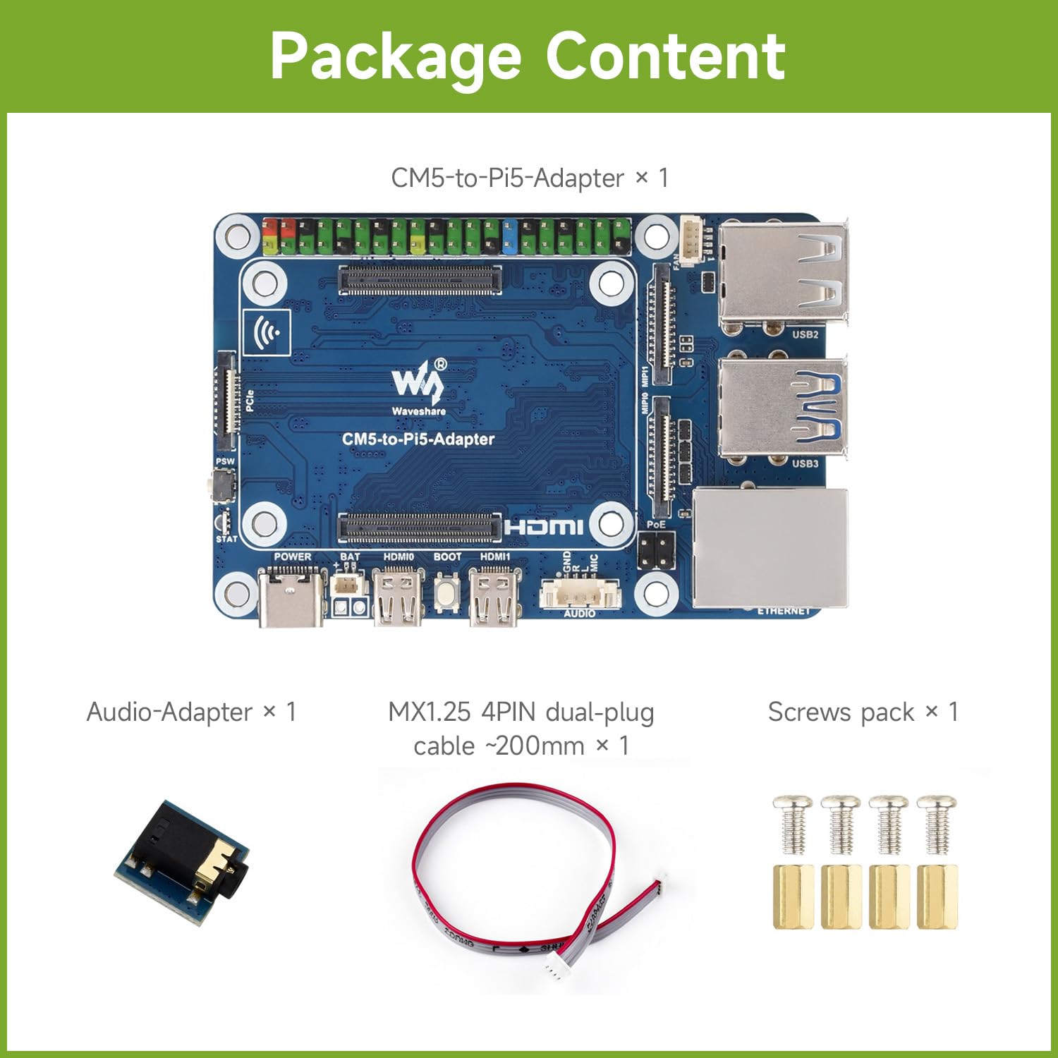 waveshare-cm5-zu-pi-5-adapterboard-f-r-raspberry-pi-compute-module-5-mit-audio-h image 2
