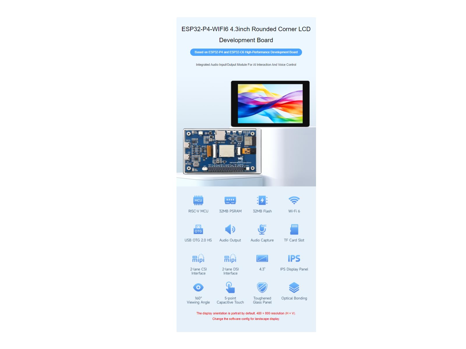 waveshare-esp32-p4-wifi6-4-3-zoll-touch-lcd-entwicklungsboard-ohne-kamera image 2