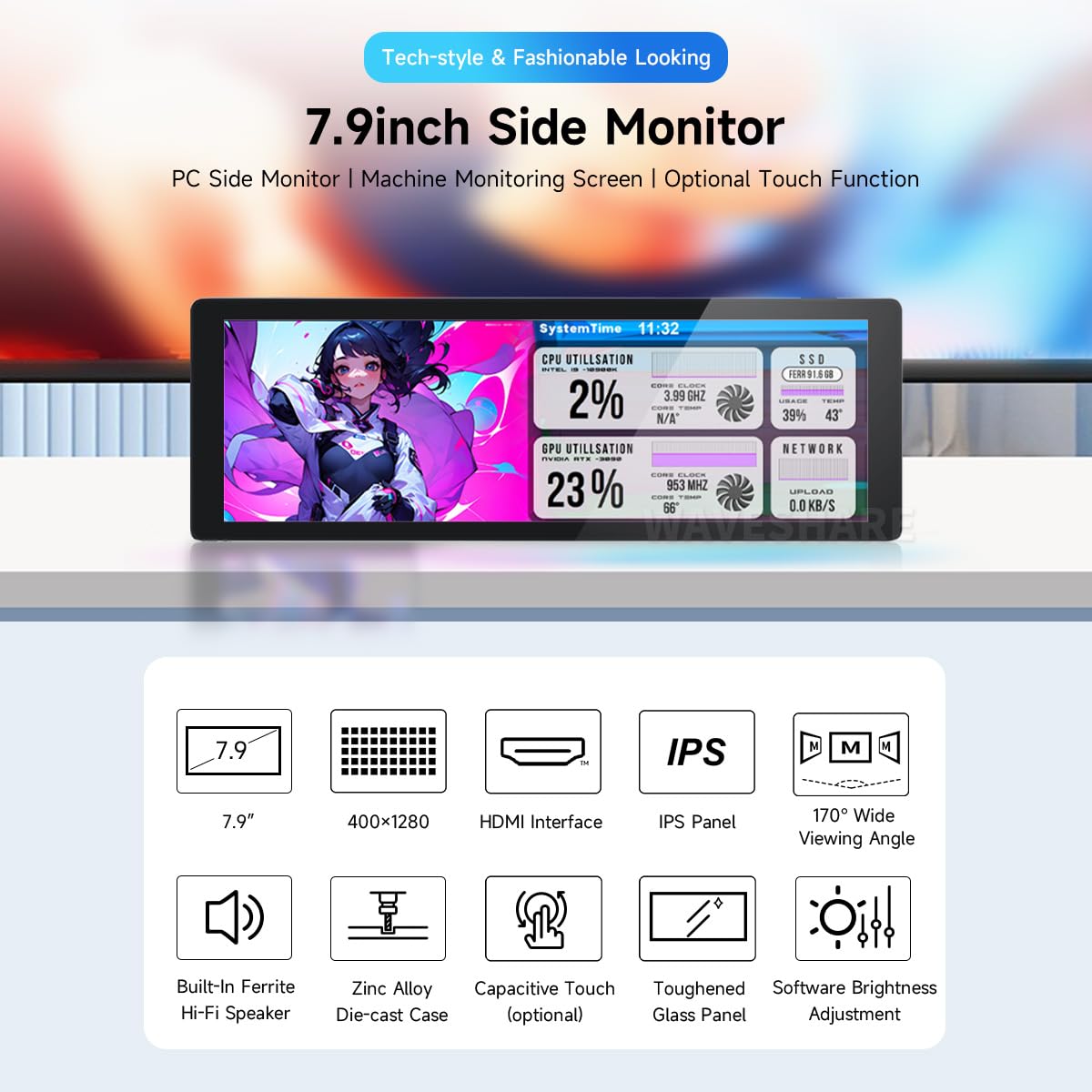 waveshare-7-9-zoll-ips-display-400x1280-hdmi-mit-hifi-lautsprecher image 3