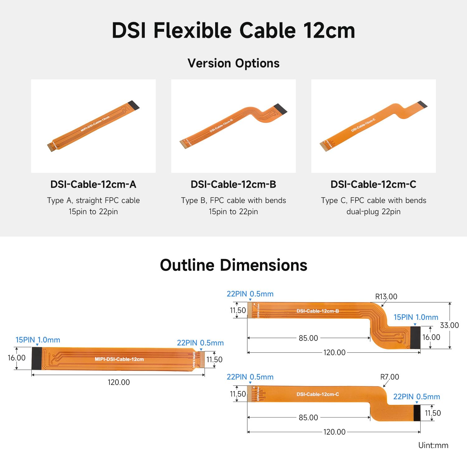waveshare-dsi-cable-12cm-c-fpc-kabel-typ-c-mit-biegung-22-pin-dual-plug-12-cm-3e image 3