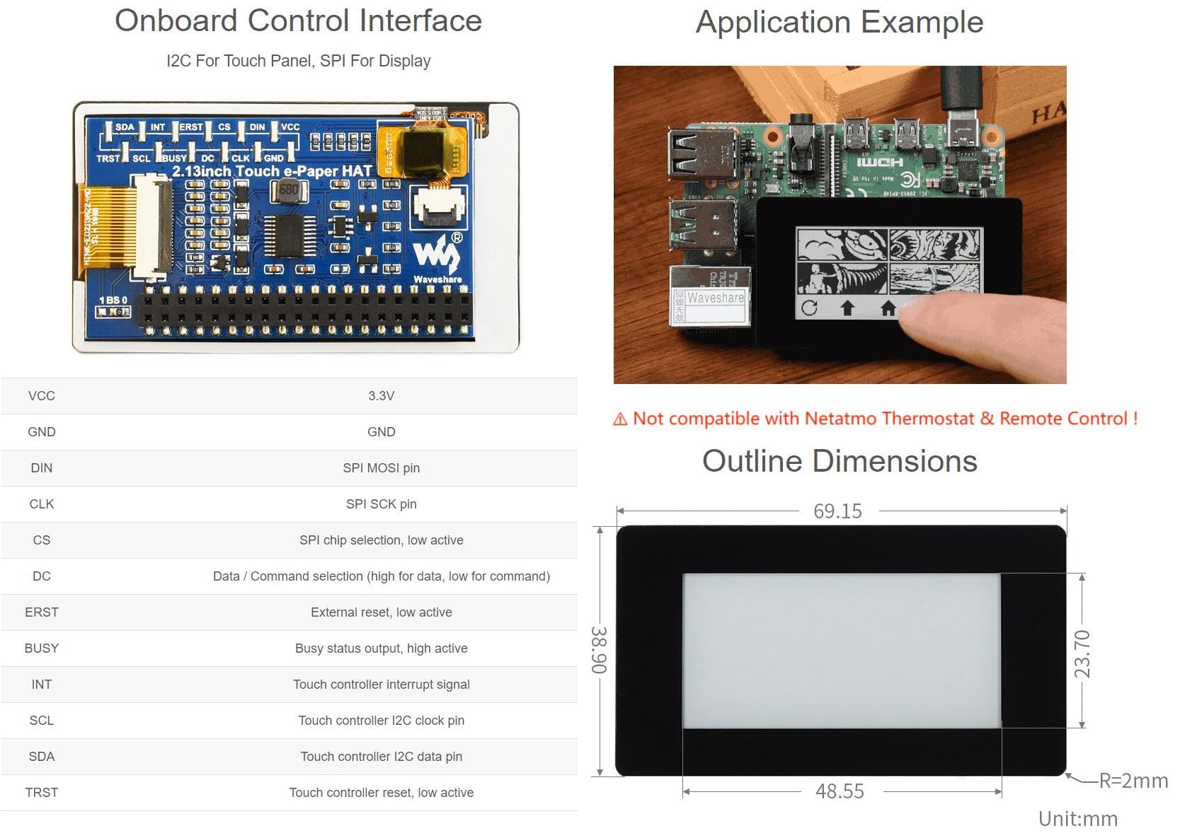 waveshare-2-13-zoll-touch-e-paper-e-ink-display-hat-f-r-raspberry-pi-schwarz-wei image 4