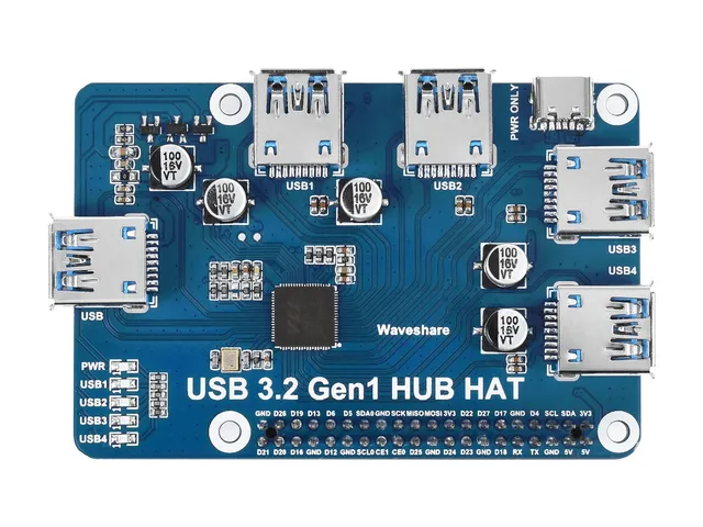 waveshare-usb-3-2-gen1-hub-hat-f-r-raspberry-pi-4-4-ports-bis-zu-5-gbps-treiberl image 1