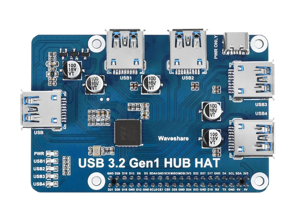 waveshare-usb-3-2-gen1-hub-hat-f-r-raspberry-pi-4-4-ports-bis-zu-5-gbps-treiberl image 1