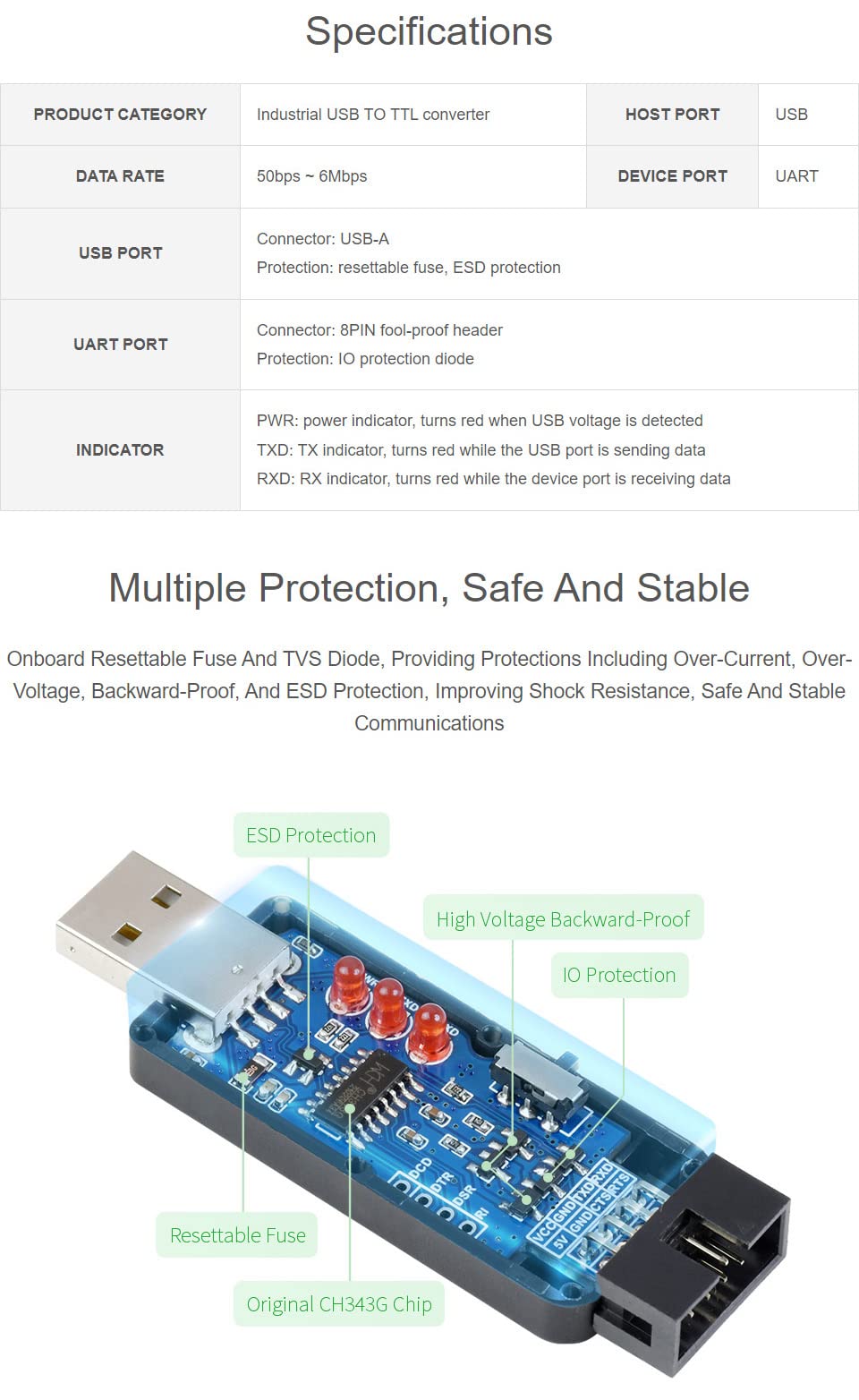 waveshare-industrieller-usb-zu-ttl-konverter-ch343g-mit-schutzschaltung image 4