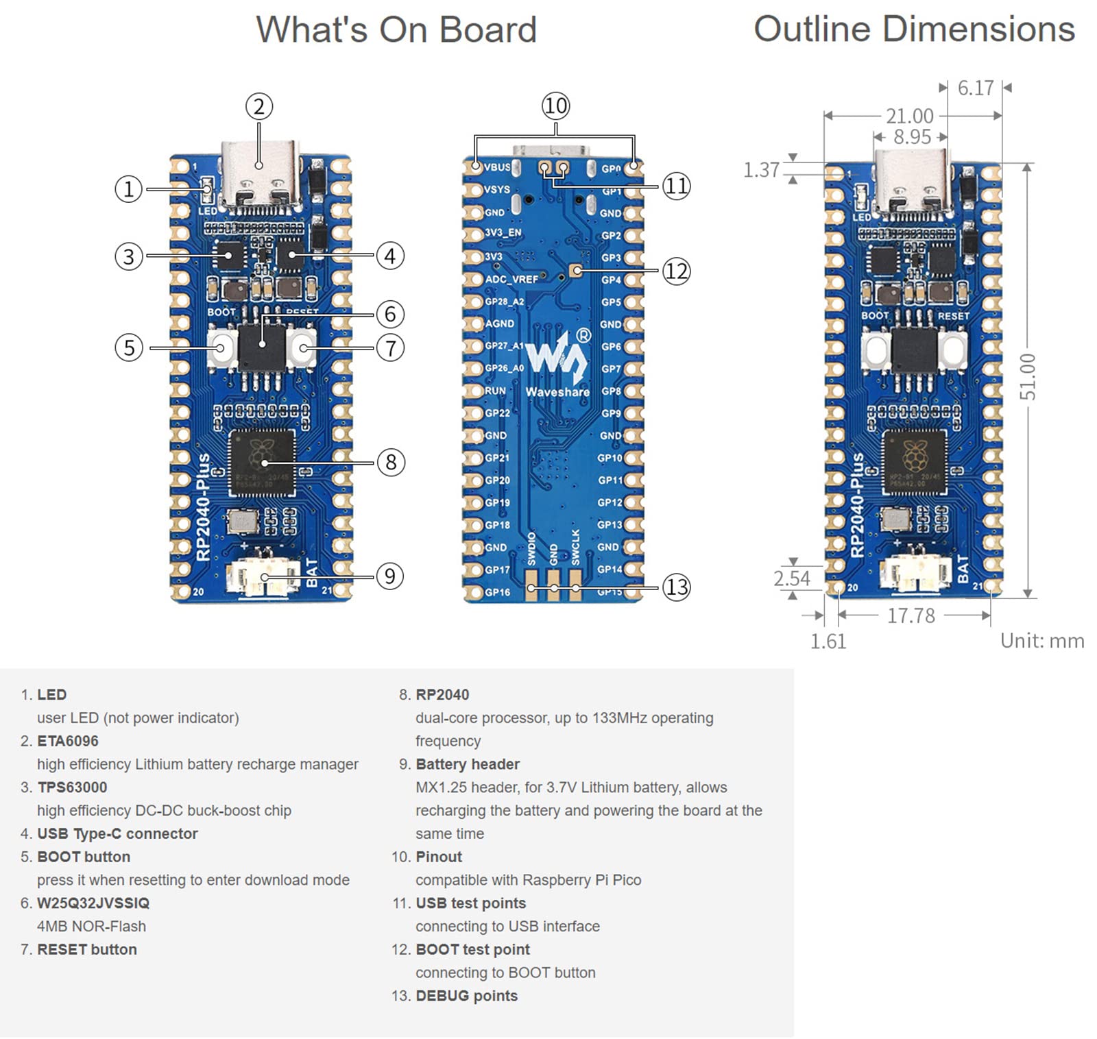 waveshare-rp2040-plus-mit-pin-header-pico-kompatibles-mcu-board-mit-rp2040-4-mb- image 6