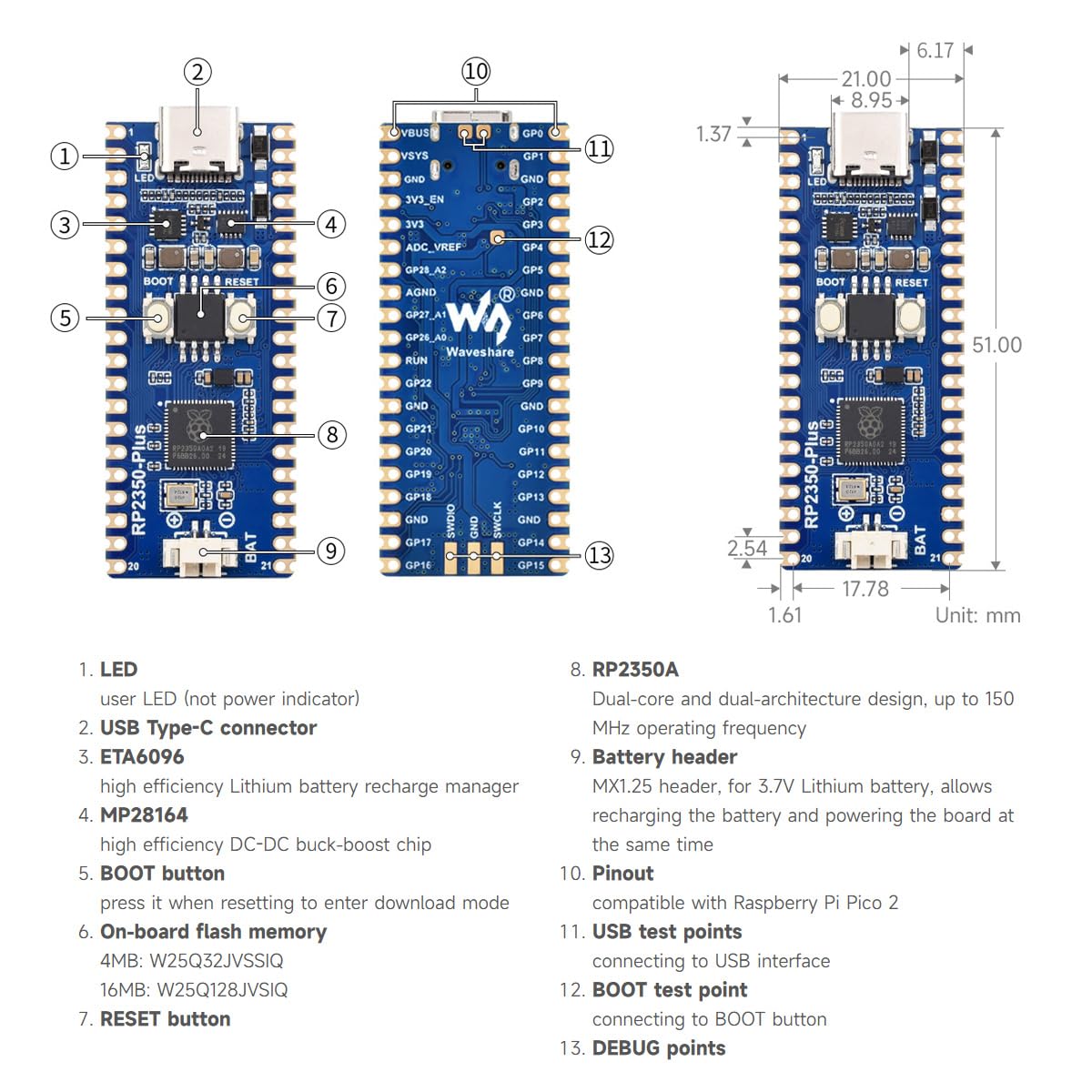 waveshare-rp2350-plus-entwicklungsboard-pico-hnlich-16mb-flash image 7