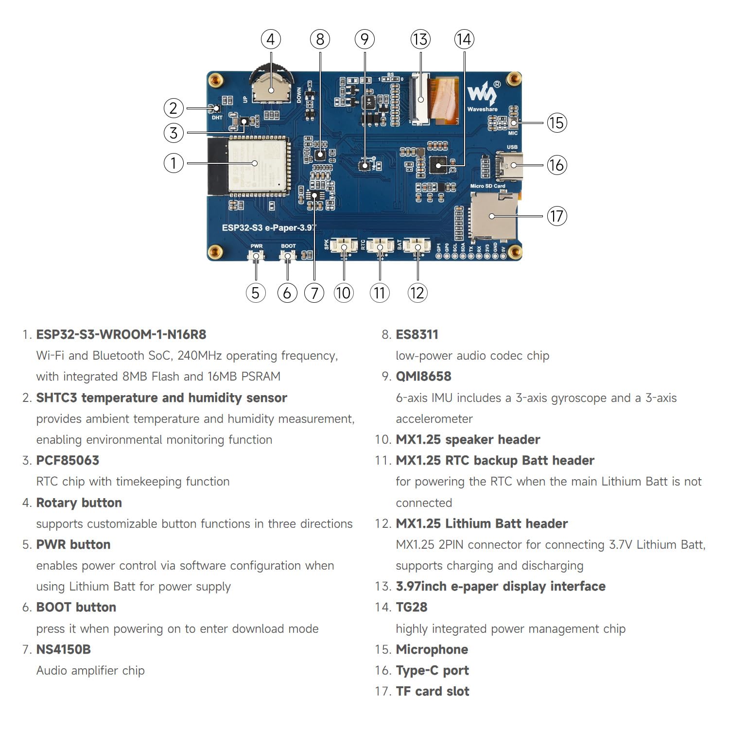 waveshare-esp32-s3-3-97-zoll-e-paper-entwicklungsboard-basic-kit-800x480-mit-tf- image 7