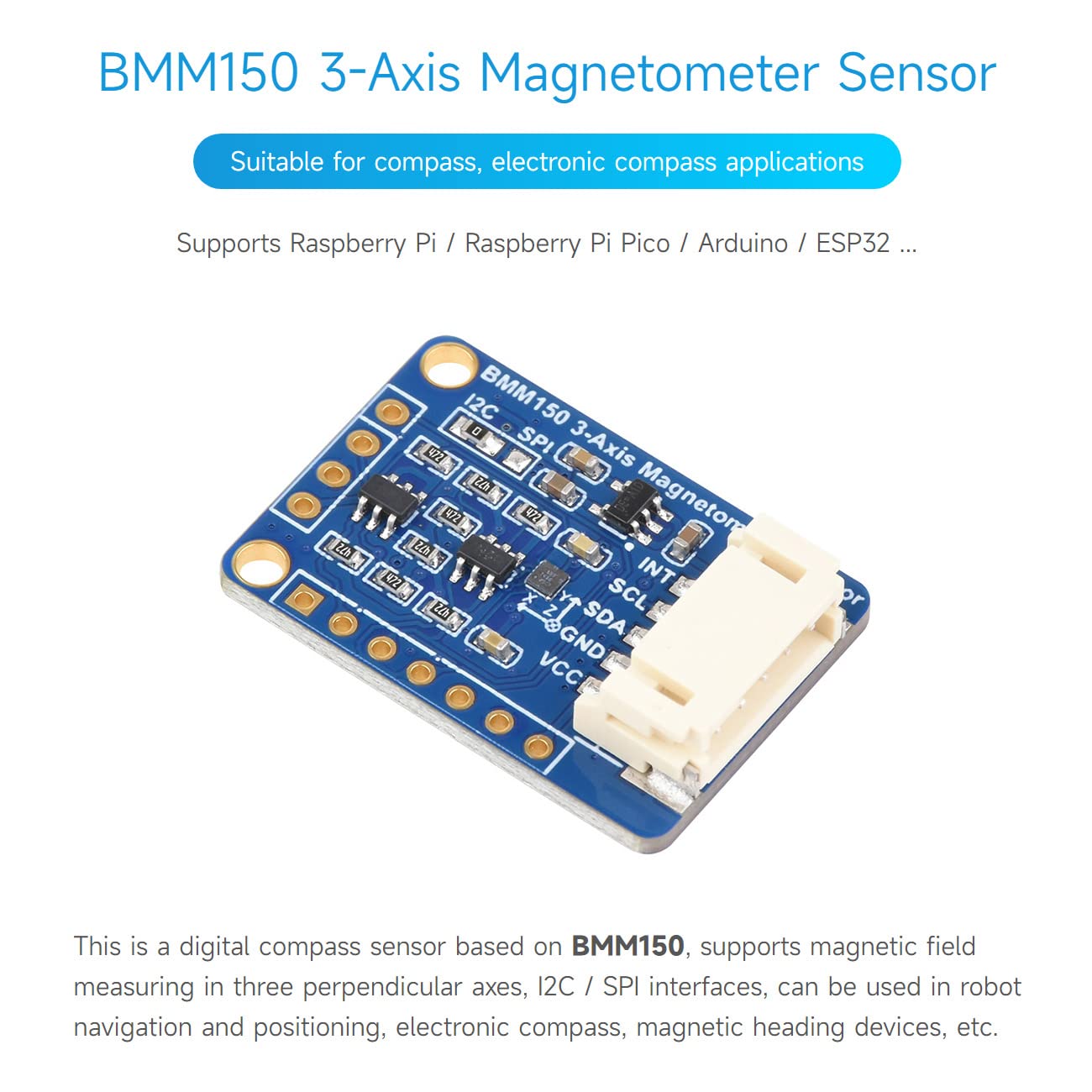 waveshare-bmm150-3-achsen-geomagnetik-sensor-digitaler-kompass-magnetfeld-sensor image 4