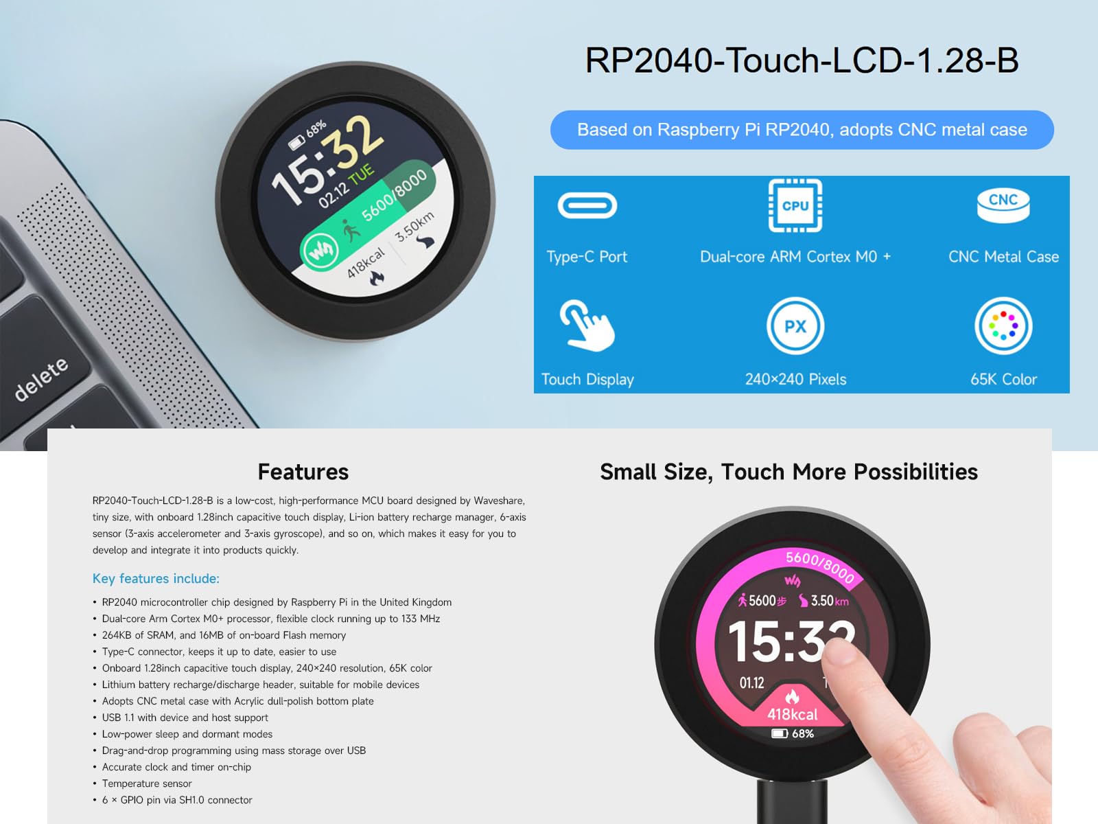 waveshare-rp2040-1-28-zoll-rundes-touch-lcd-entwicklungsboard-240x240-ips image 2