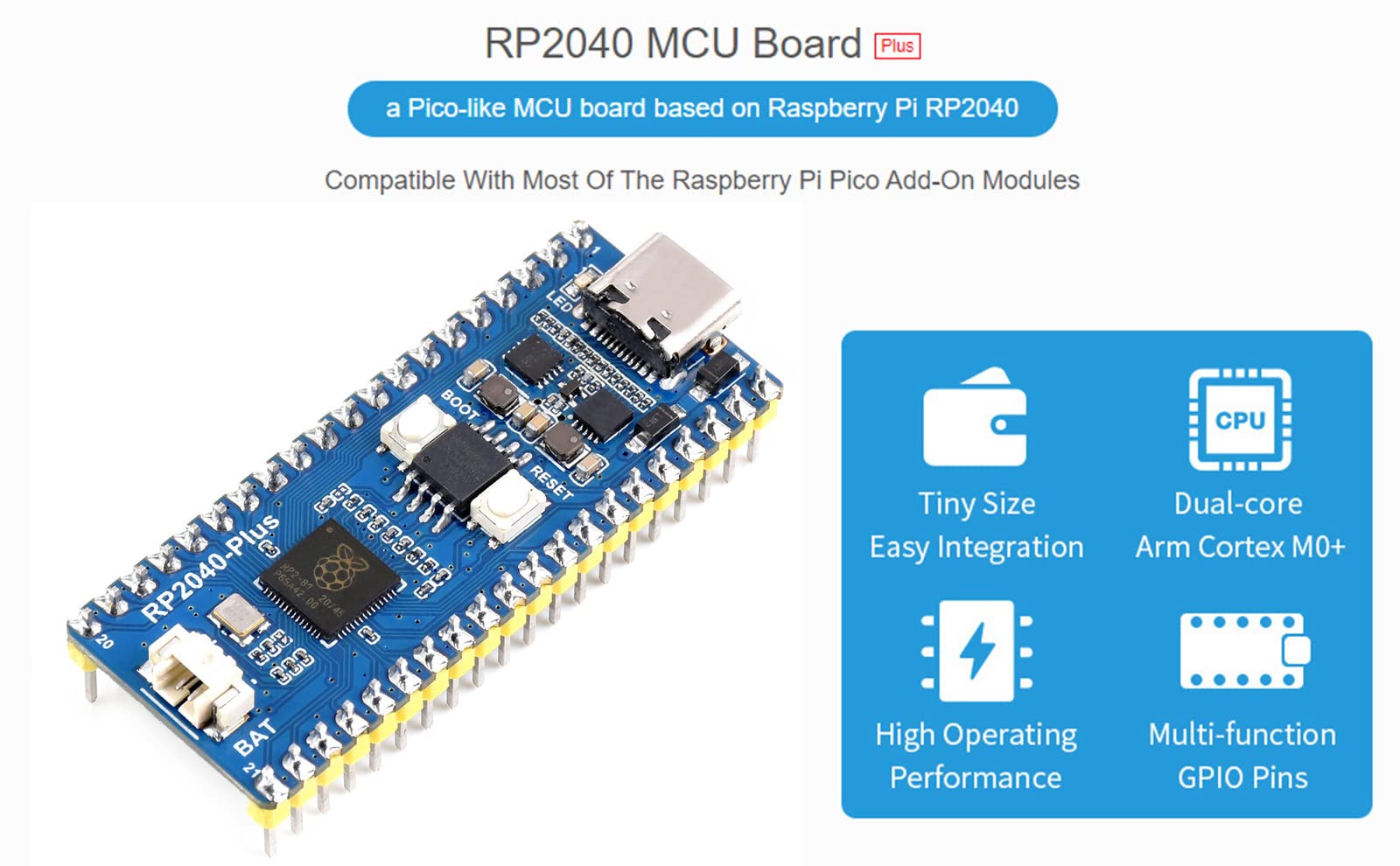 waveshare-rp2040-plus-mit-pin-header-pico-kompatibles-mcu-board-mit-rp2040-4-mb- image 3