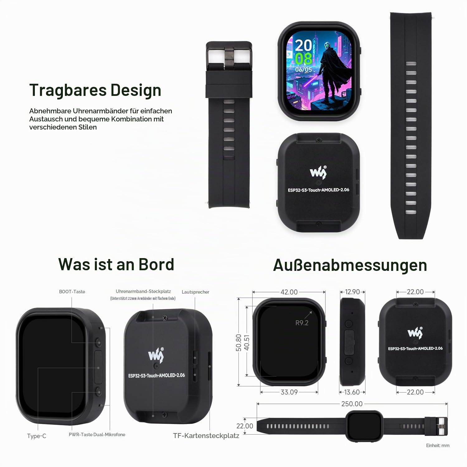 waveshare-esp32-s3-2-06-zoll-amoled-touch-watch-display-entwicklungsboard-410-50 image 8