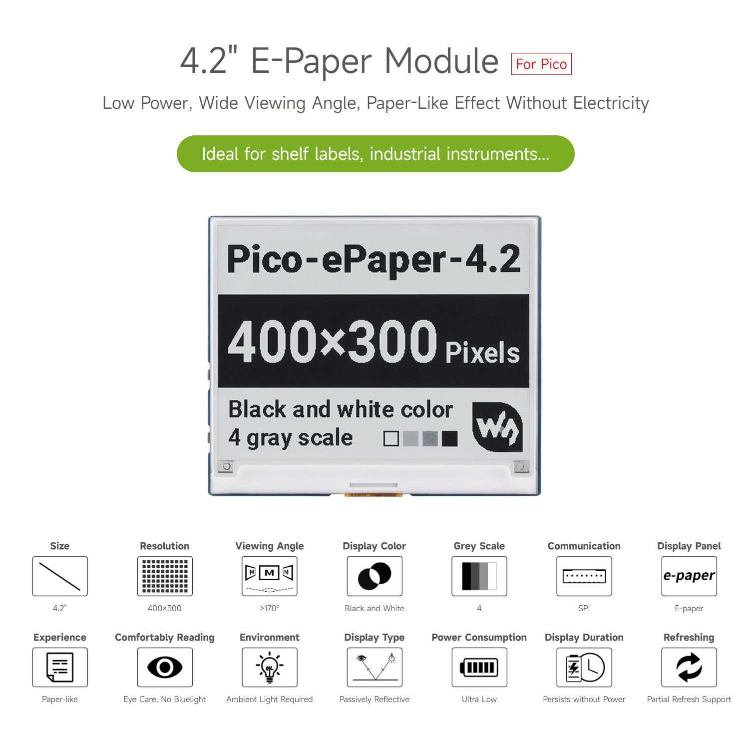 waveshare-4-2-zoll-e-paper-f-r-raspberry-pi-pico-400x300-schwarz-wei-e-ink-modul image 3