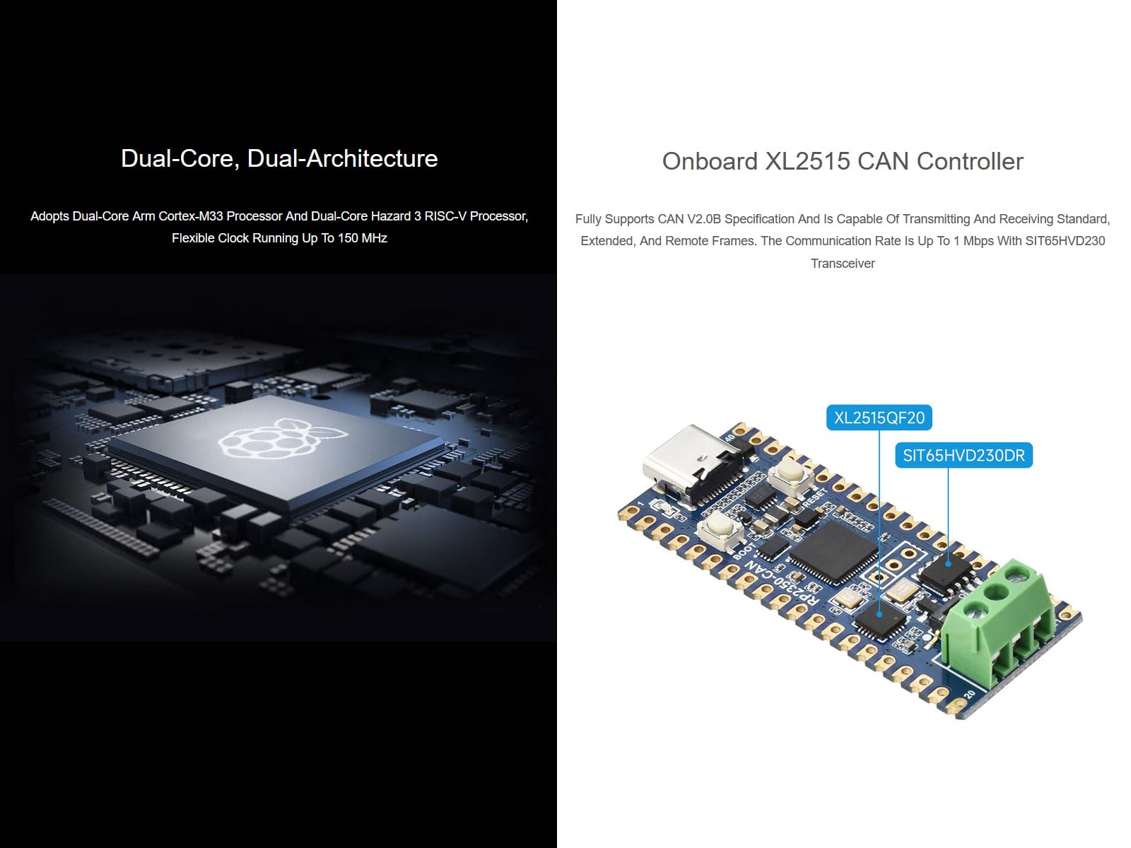 waveshare-rp2350-can-entwicklungsboard-pico-kompatibles-mcu-board-mit-xl2515-can image 4