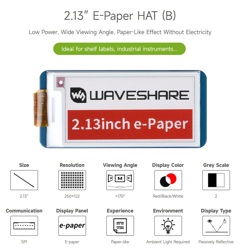 waveshare-2-13-zoll-e-paper-display-hat-b-v4-212x104-rot-schwarz-wei-spi image 3