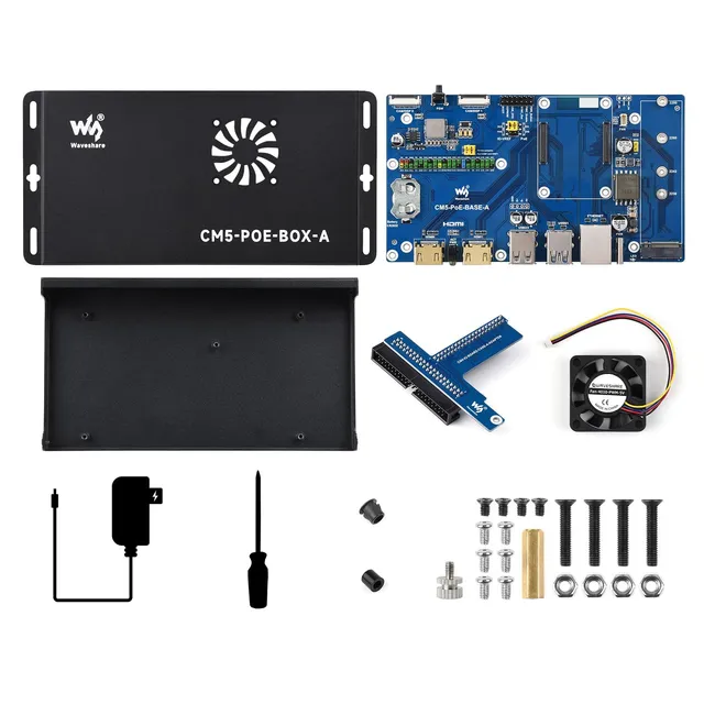 waveshare-compute-module-5-io-board-bundle-poe-board-mit-geh-use-und-netzteil image 1