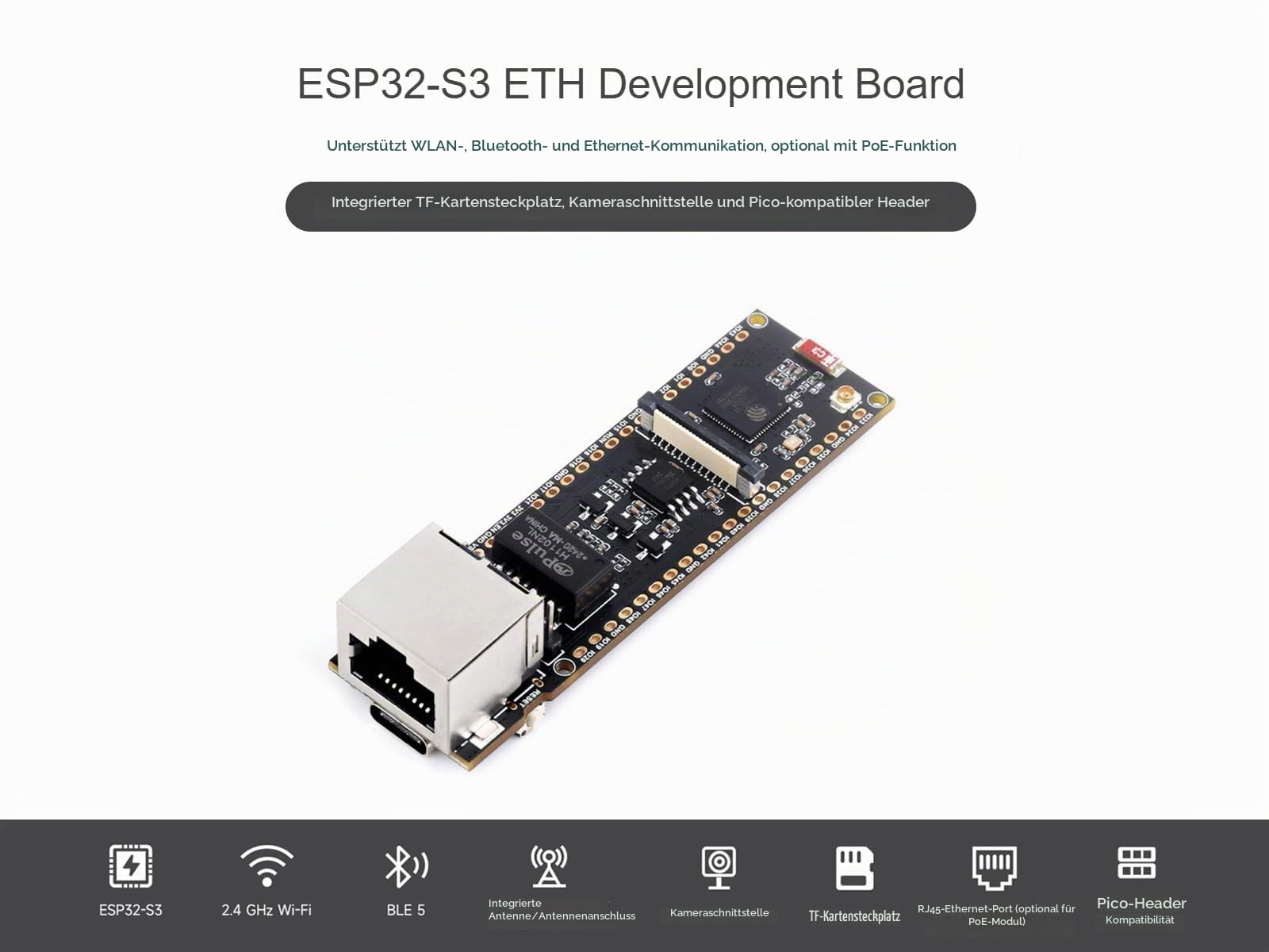 waveshare-esp32-s3-ethernet-entwicklungsplatine-rj45-10-100-mbit-kamera-usb-c-tf image 2