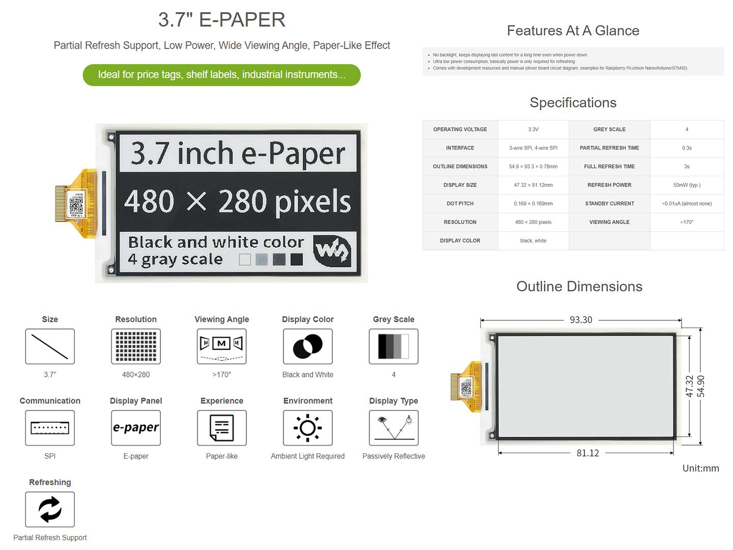 waveshare-3-7-zoll-e-paper-e-ink-roh-display-480x280-schwarz-wei-4-graustufen-sp image 3