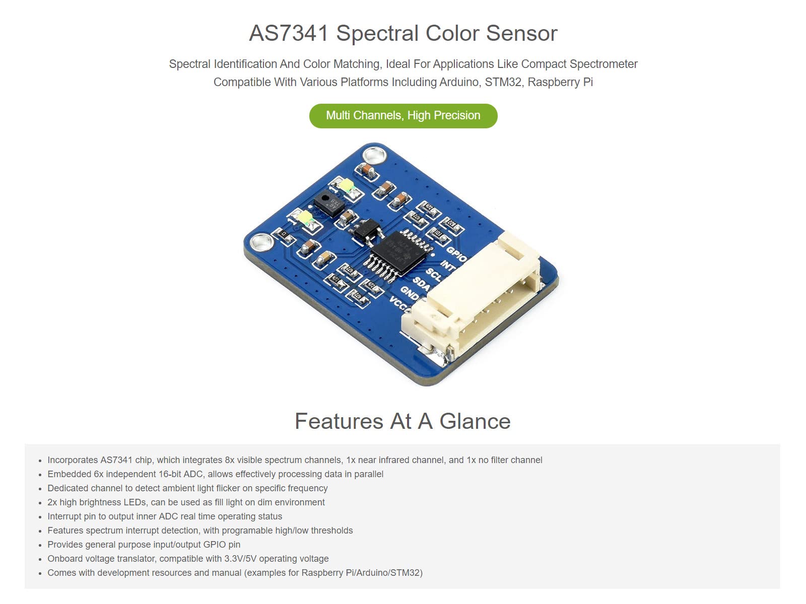 waveshare-as7341-spektral-farbsensor-sichtbares-spektrum-i2c-modul image 4